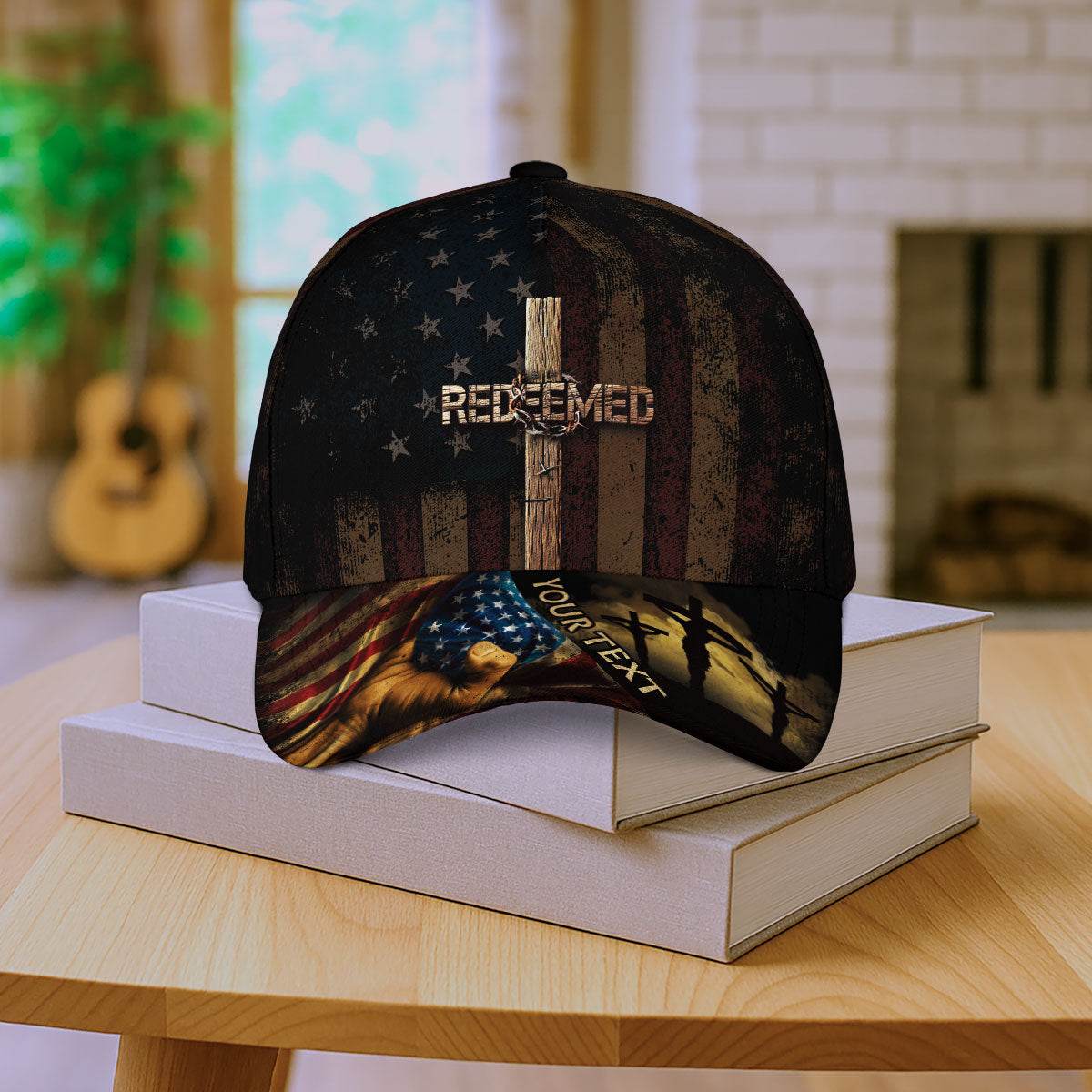 REDEEMED American Flag Cross Cap – Personalized Christian Hat - Rust Field Wear
