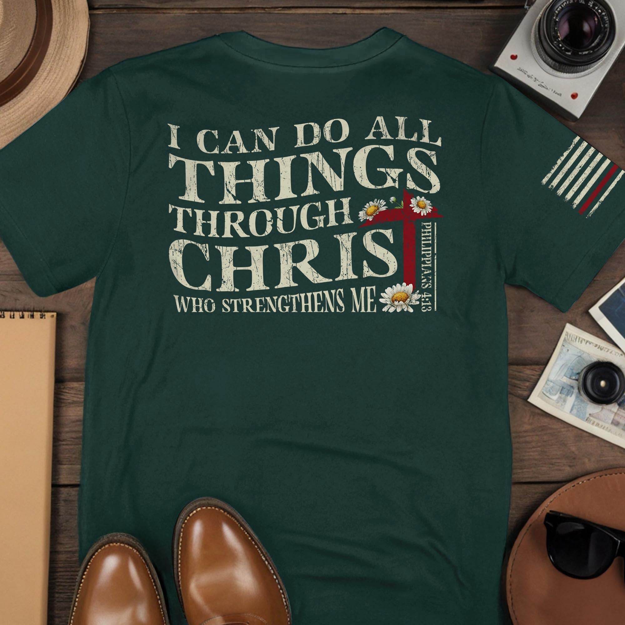 Philippians 4:13 Shirt – I Can Do All Things Through Christ American Flag Tee - Rust Field Wear