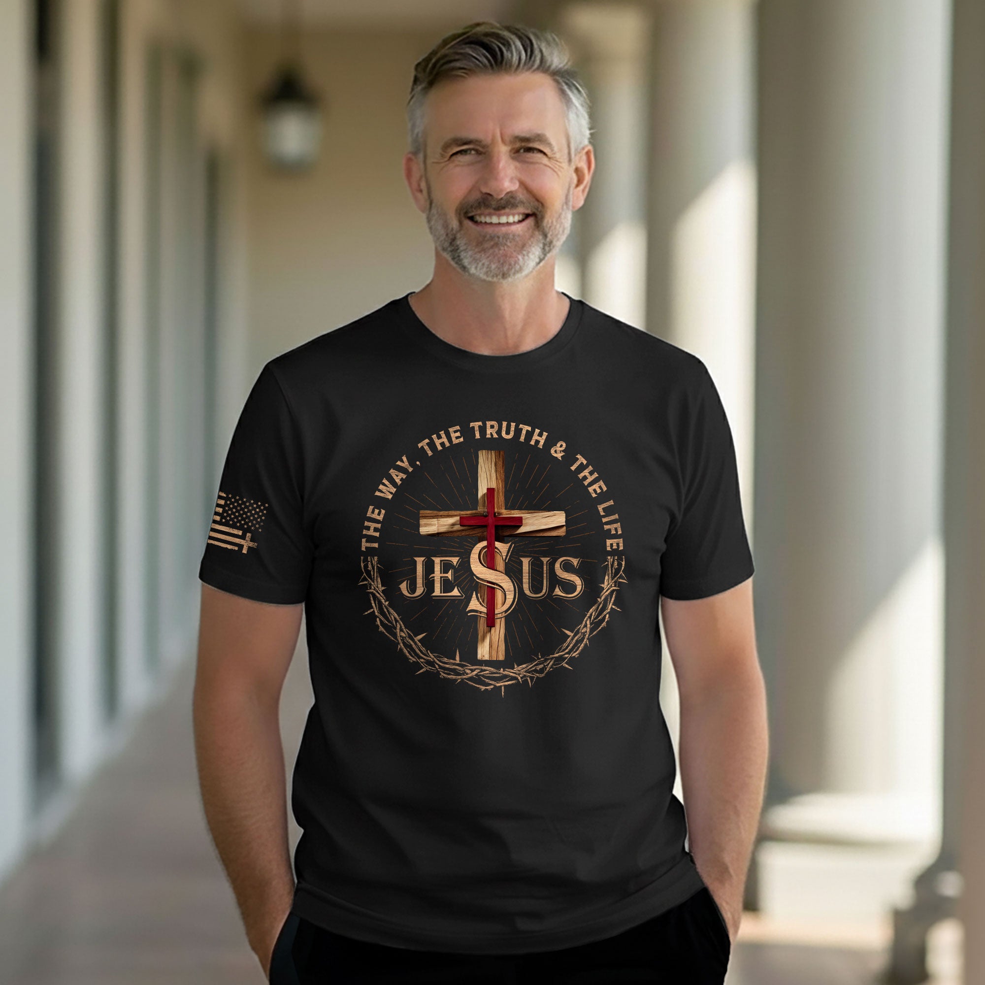 The Way The Truth The Life Jesus Cross Crown Christian T-Shirt