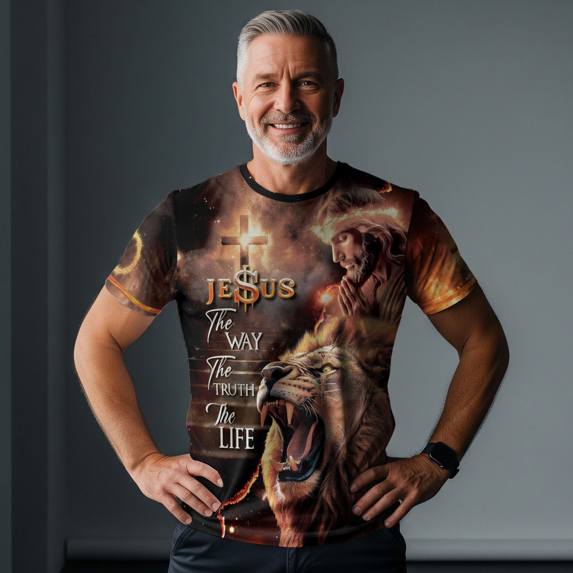 Crown of Thorns Lion Jesus The Way The Truth The Life Christian T-Shirt