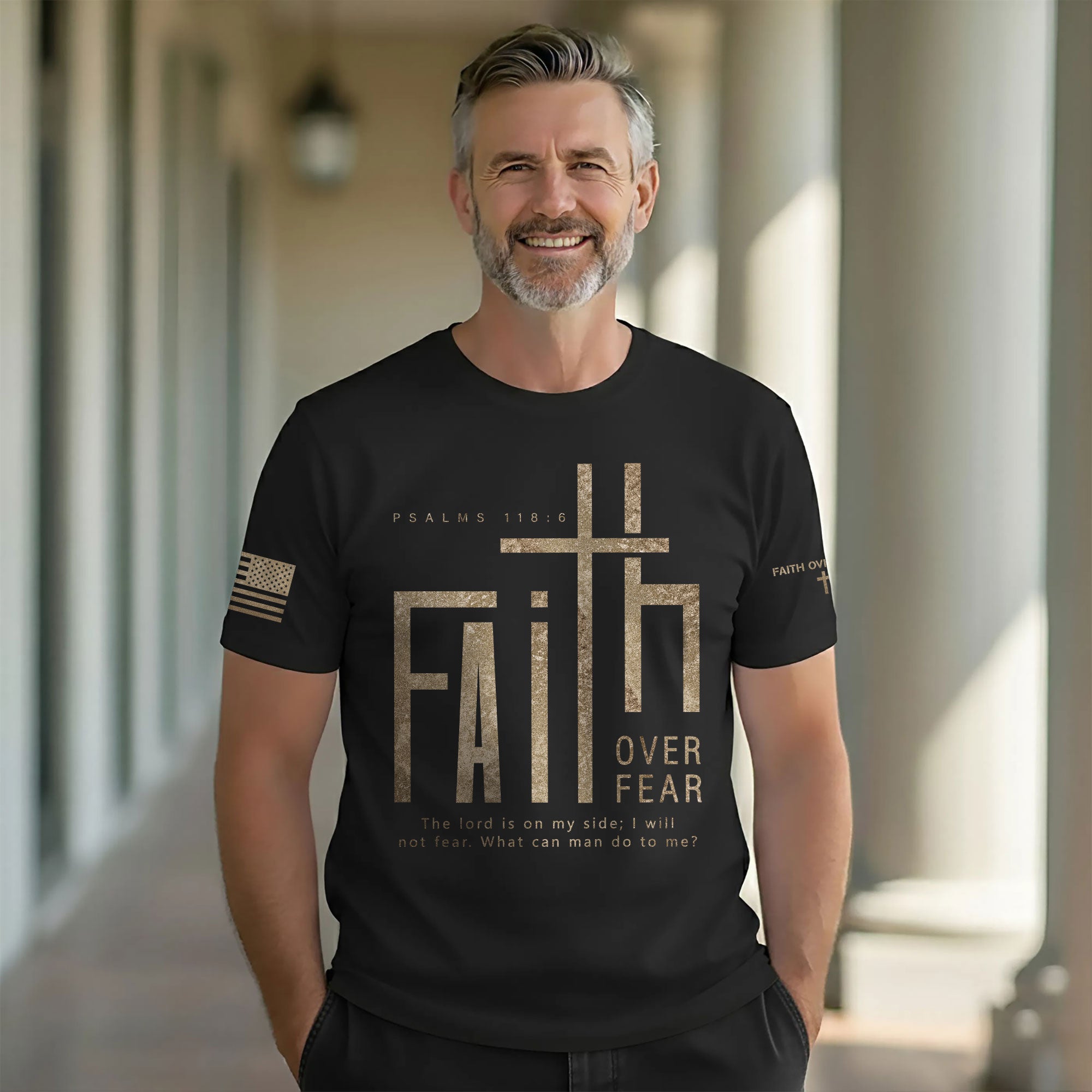 Minimal Faith Over Fear Psalms 118 6 Cross Christian T-Shirt