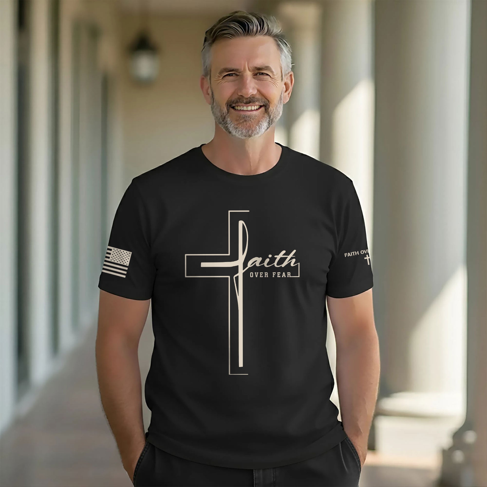 Minimal Cross Faith Over Fear Christian T-Shirt