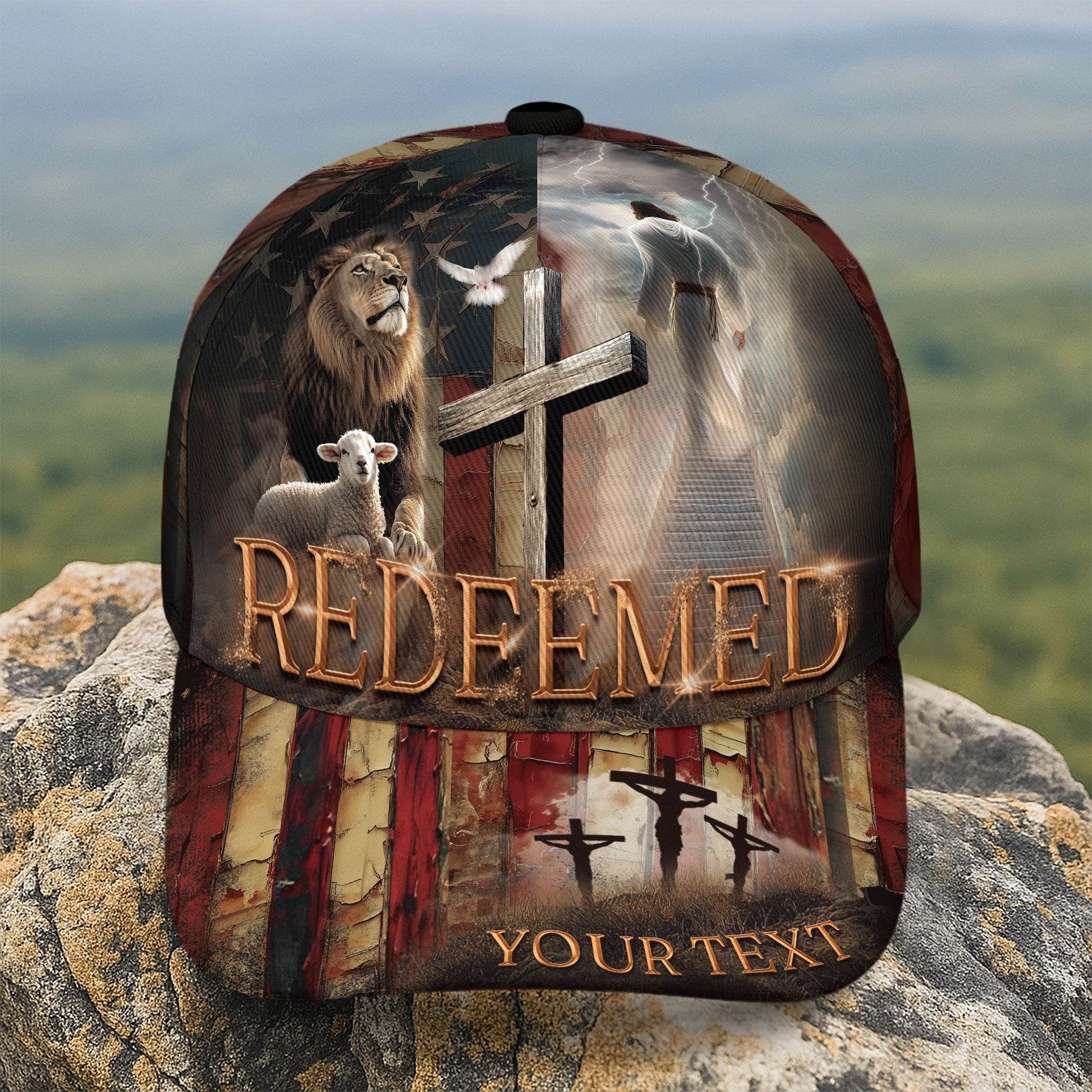 REDEEMED Cross & Lion Christian Cap – Personalized Symbol of Salvation - Rust Field Wear