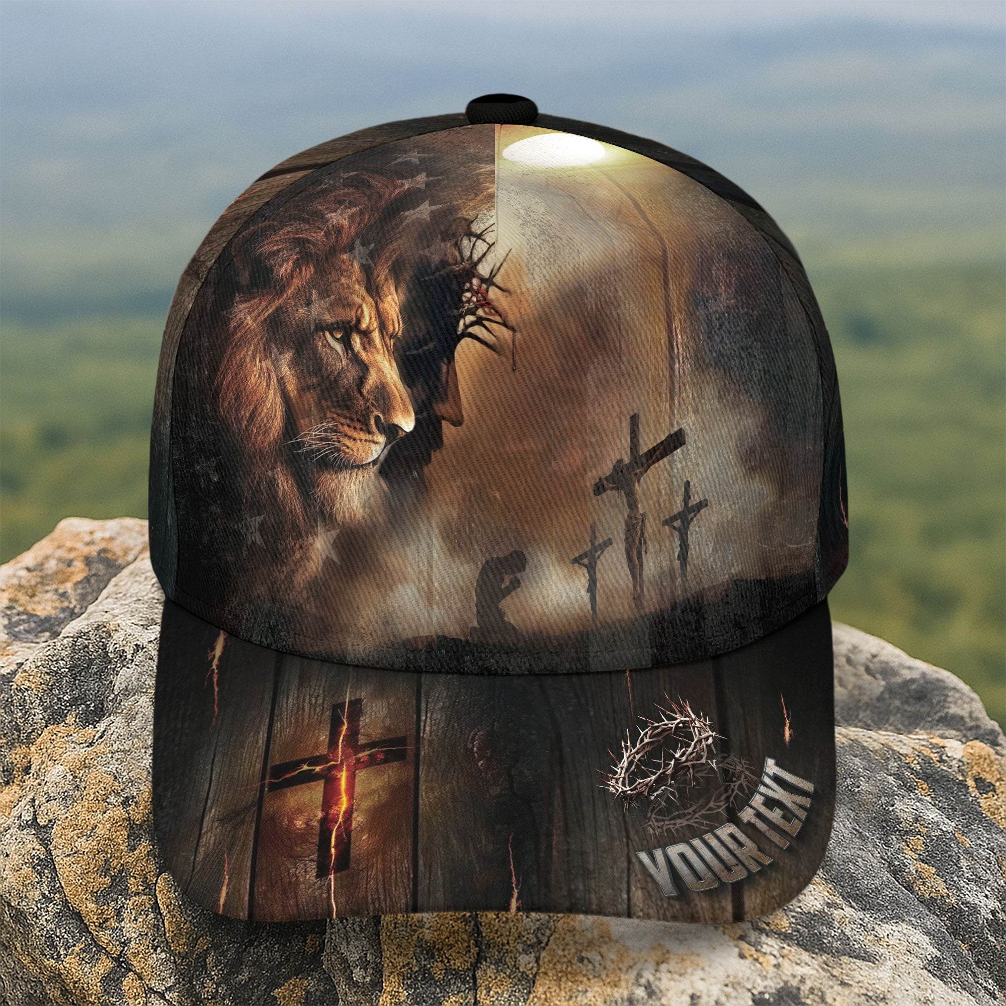 Lion of Judah & The Cross – Bold Christian Faith Customized Hat - Rust Field Wear