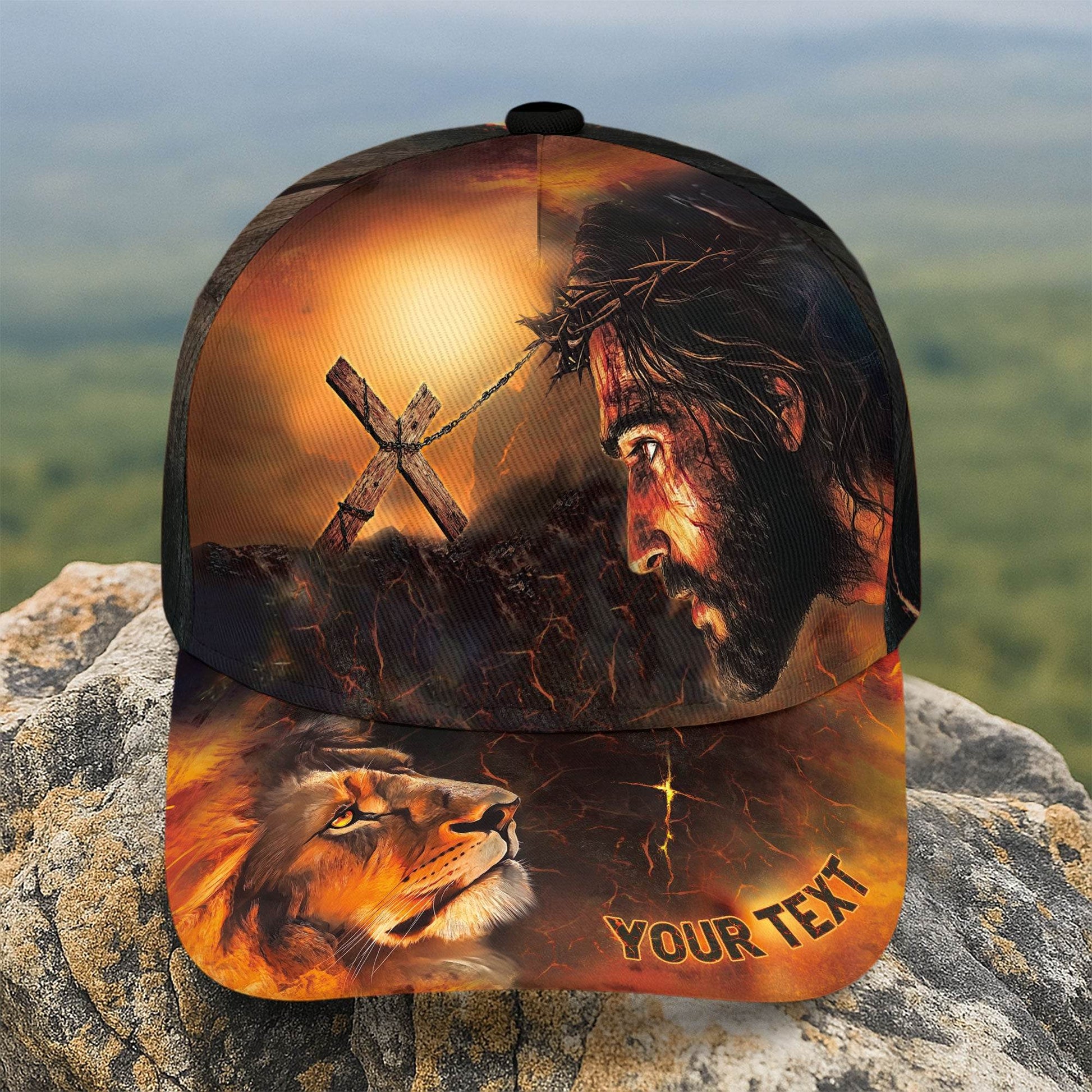 The Cross & The King – Jesus and Lion Christian Customized Hat - Rust Field Wear