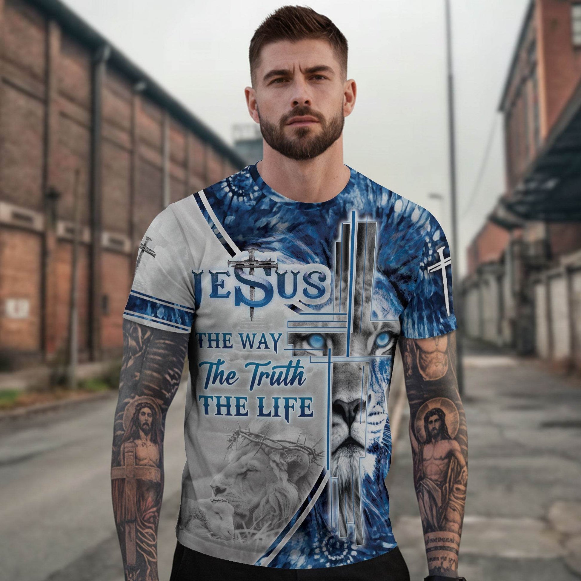 Jesus The Way The Truth The Life Bold Blue Lion Tee (2 Side Version) - Rust Field Wear