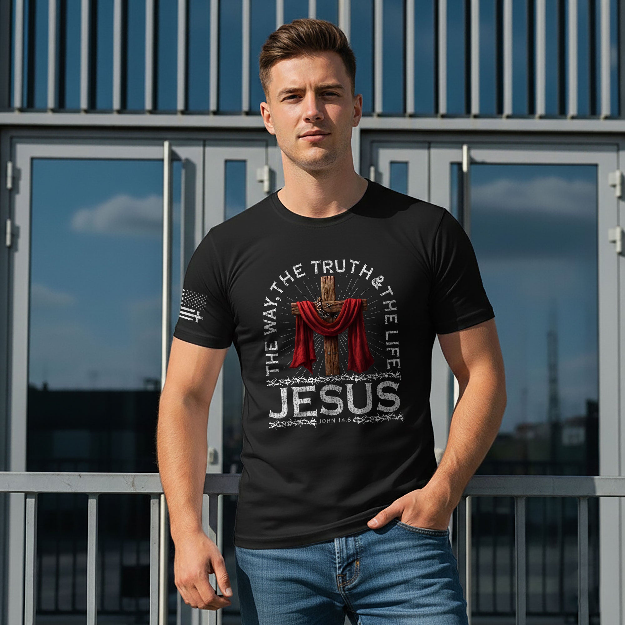 The Way The Truth The Life John 14:6 Jesus Cross Red Cloth T-Shirt