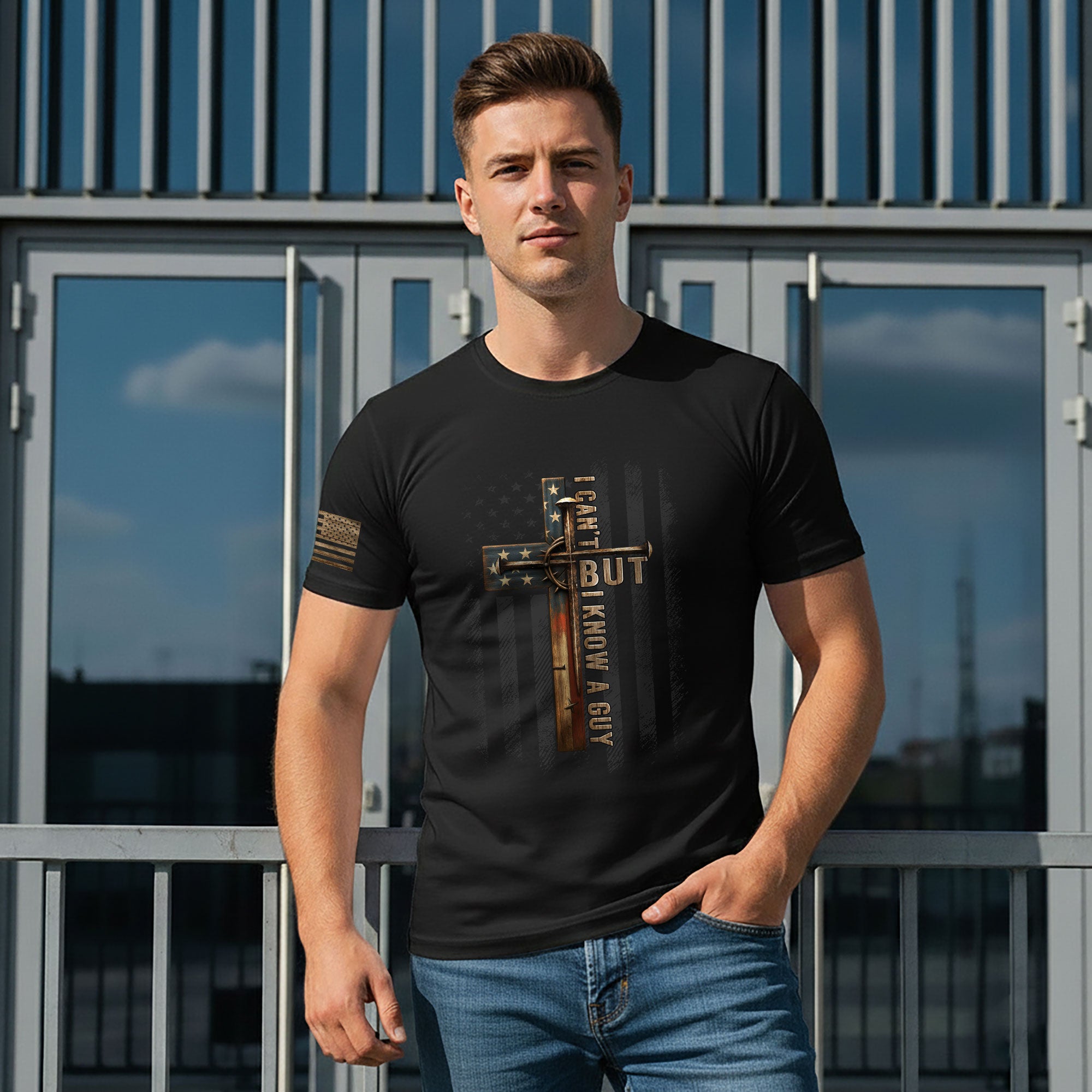 I Can’t But I Know a Guy American Flag Cross Christian T-Shirt
