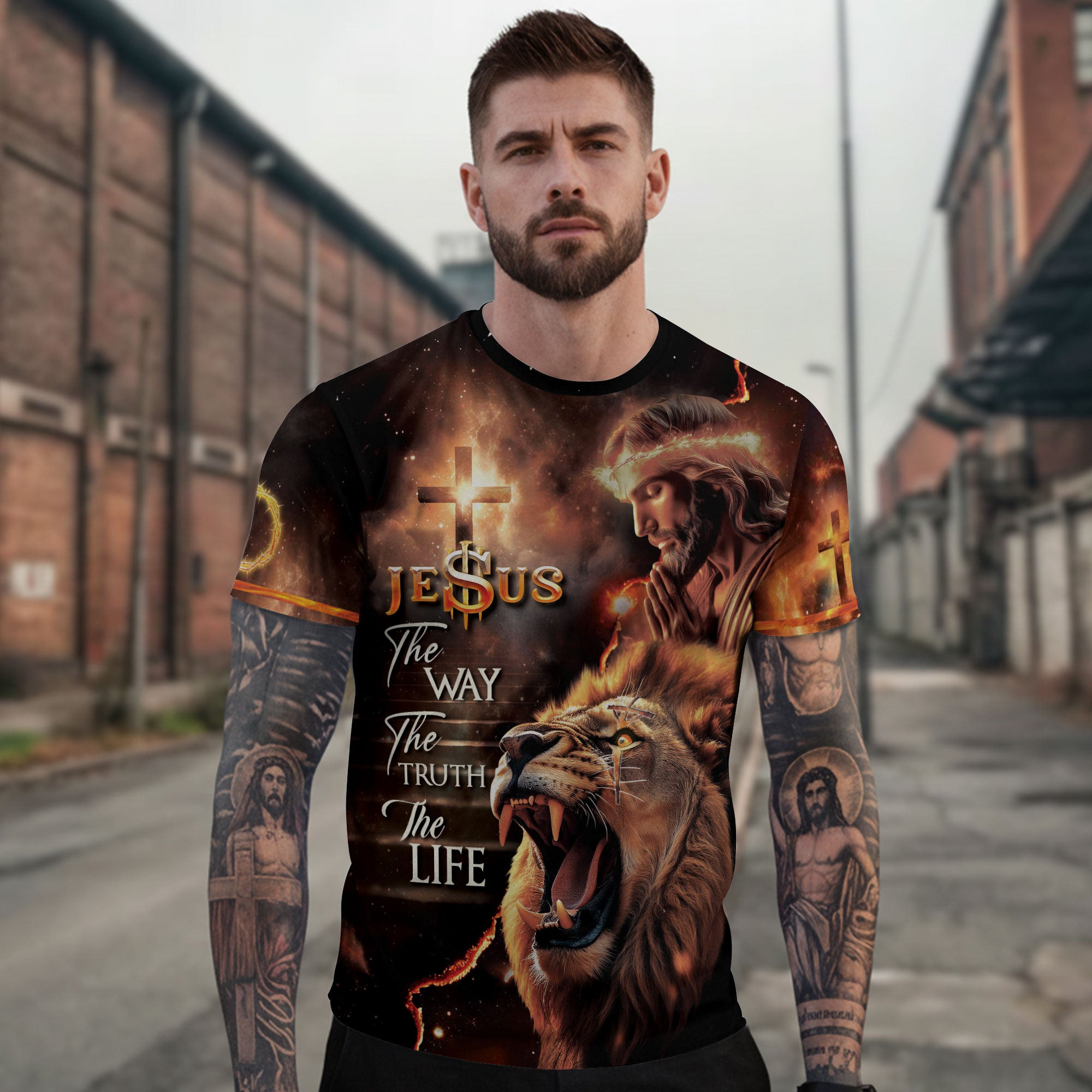 Crown of Thorns Lion Jesus The Way The Truth The Life Christian T-Shirt