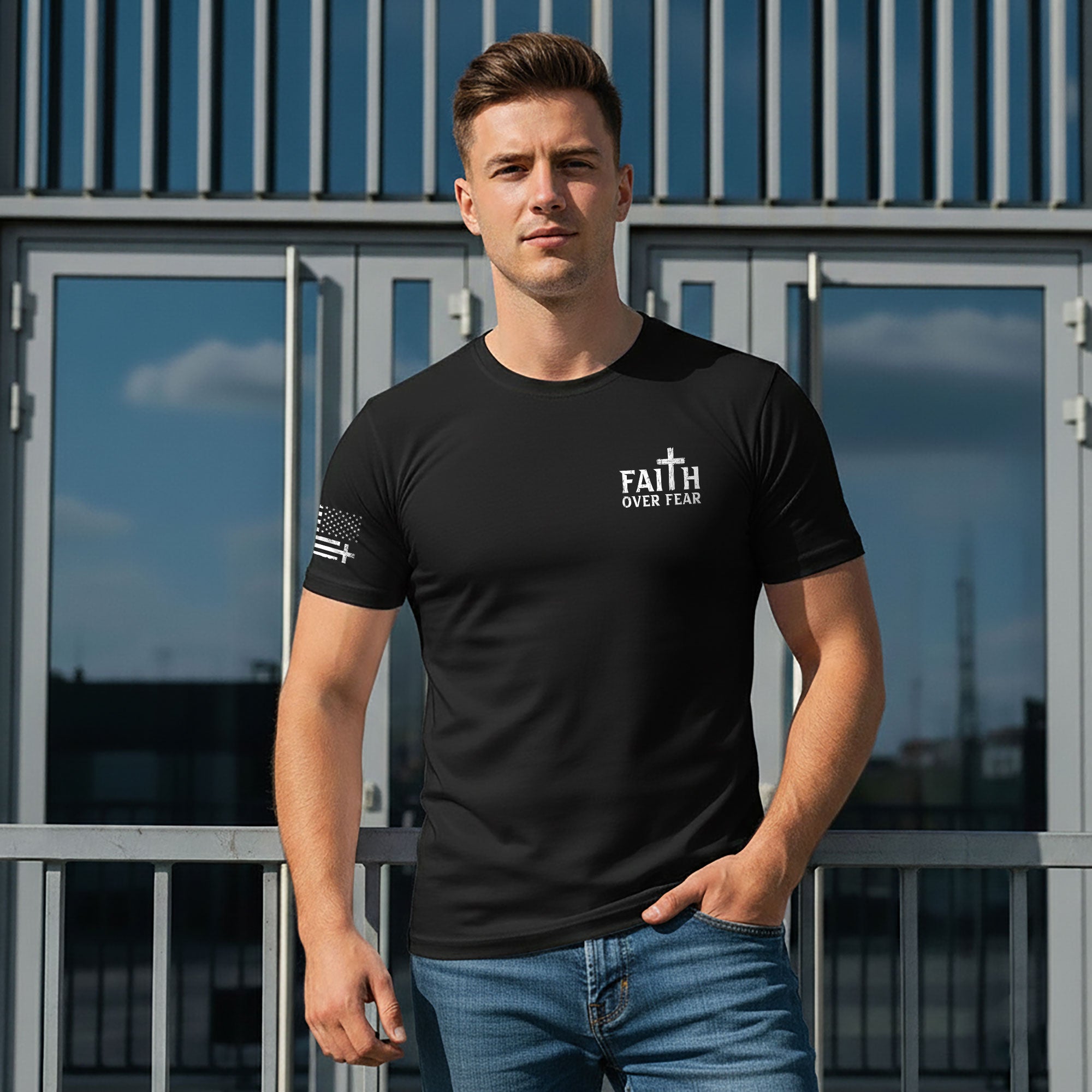 Faith Over Fear Wooden Cross Crown Christian T-Shirt