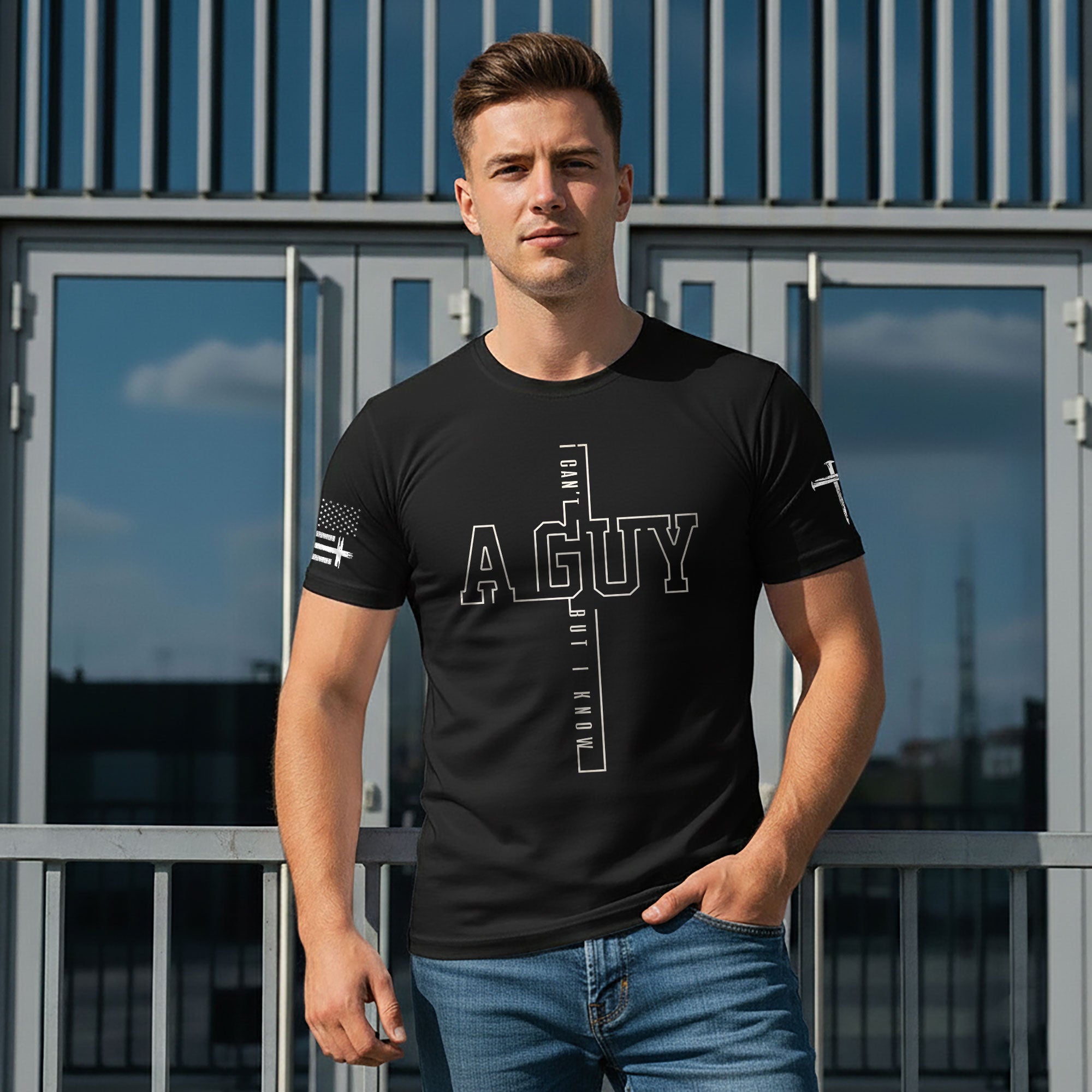 I Can’t But I Know A Guy Cross Bold Outline Christian T-Shirt