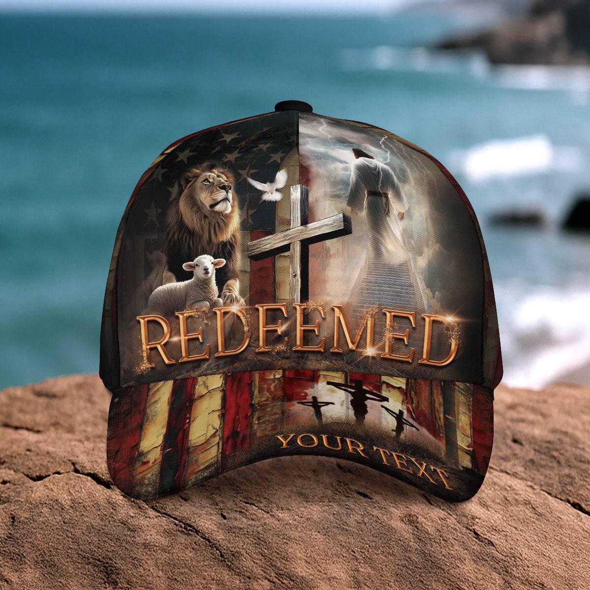 REDEEMED Cross & Lion Christian Cap – Personalized Symbol of Salvation - Rust Field Wear