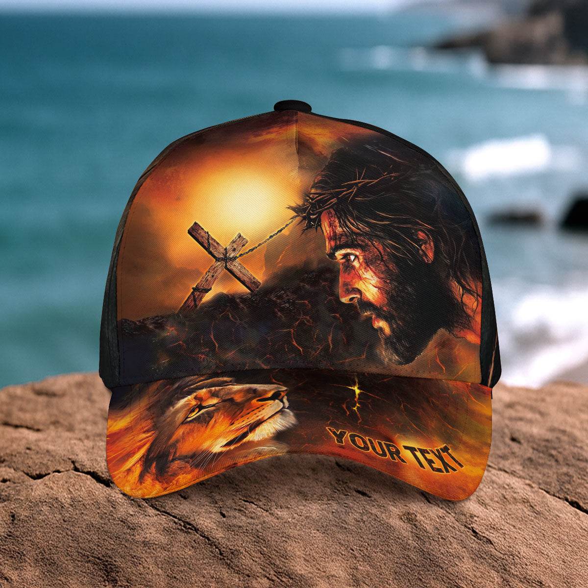 The Cross & The King – Jesus and Lion Christian Customized Hat - Rust Field Wear