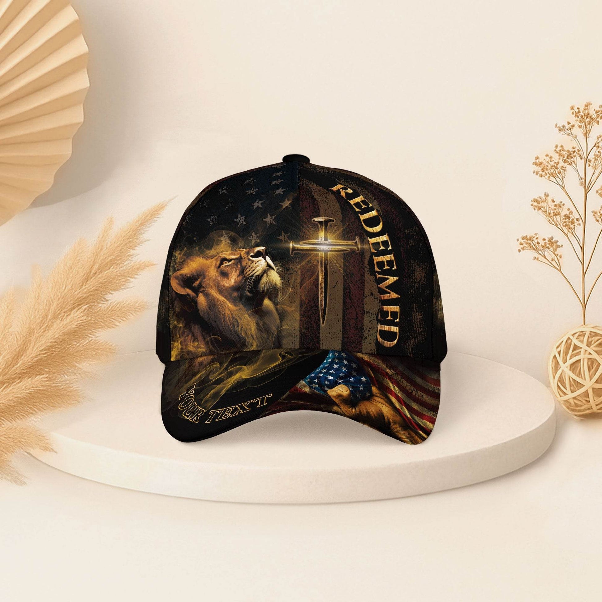 REDEEMED Christian Lion & Sword Hat – American Faith Personalized Edition - Rust Field Wear