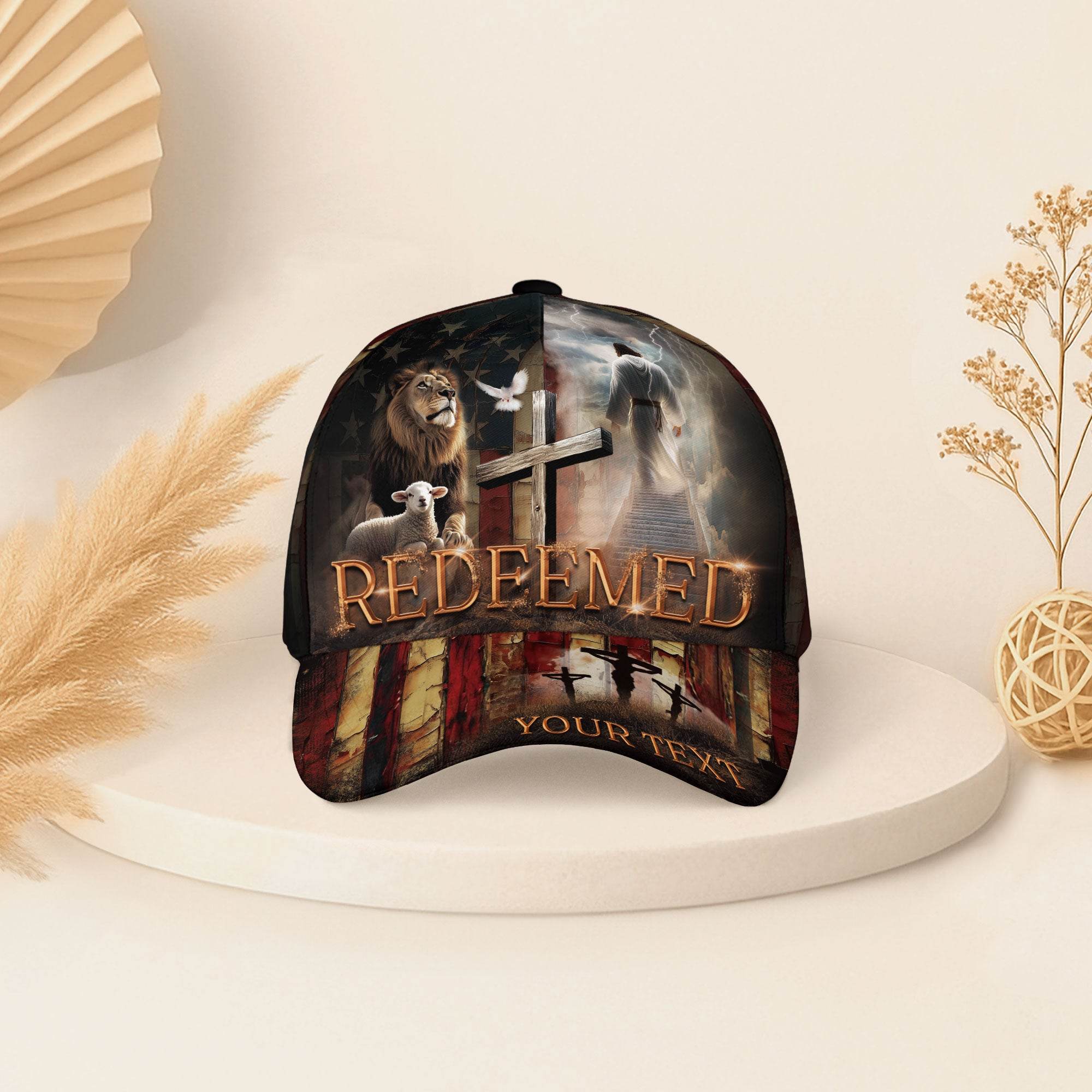 REDEEMED Cross & Lion Christian Cap – Personalized Symbol of Salvation - Rust Field Wear