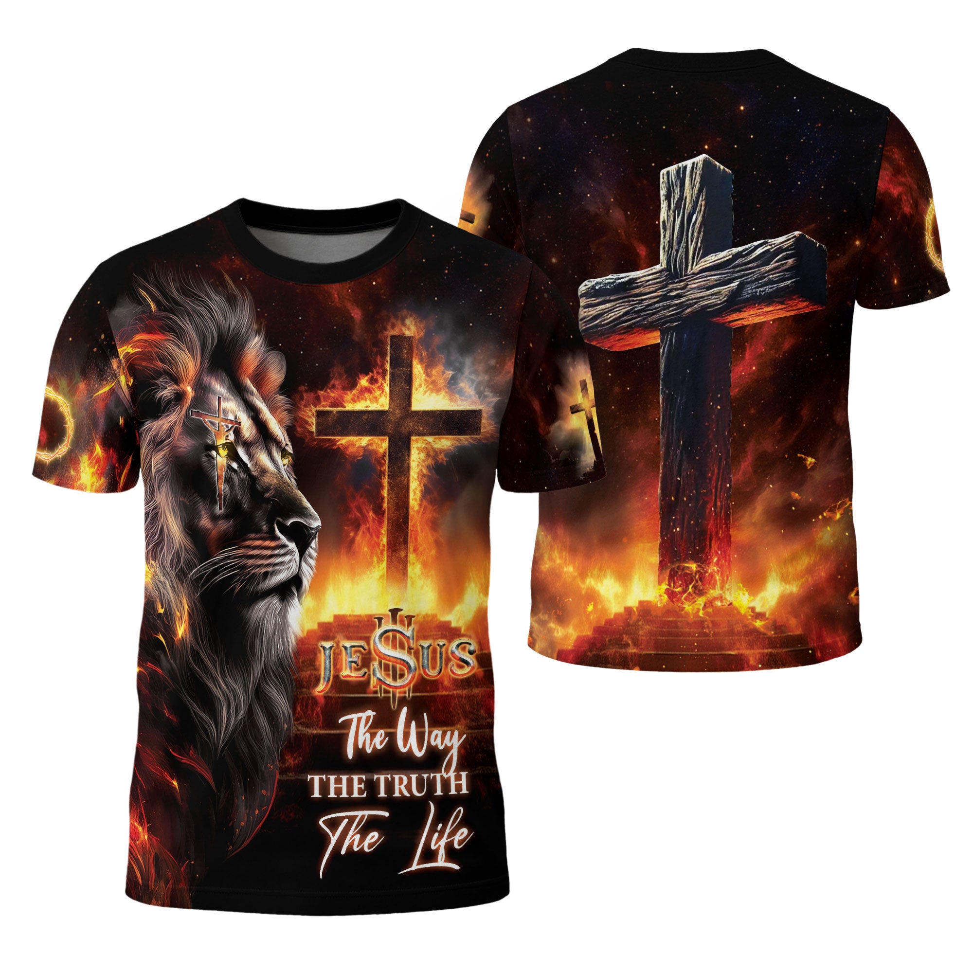 Lion of Judah Cross Fire Christian Shirt