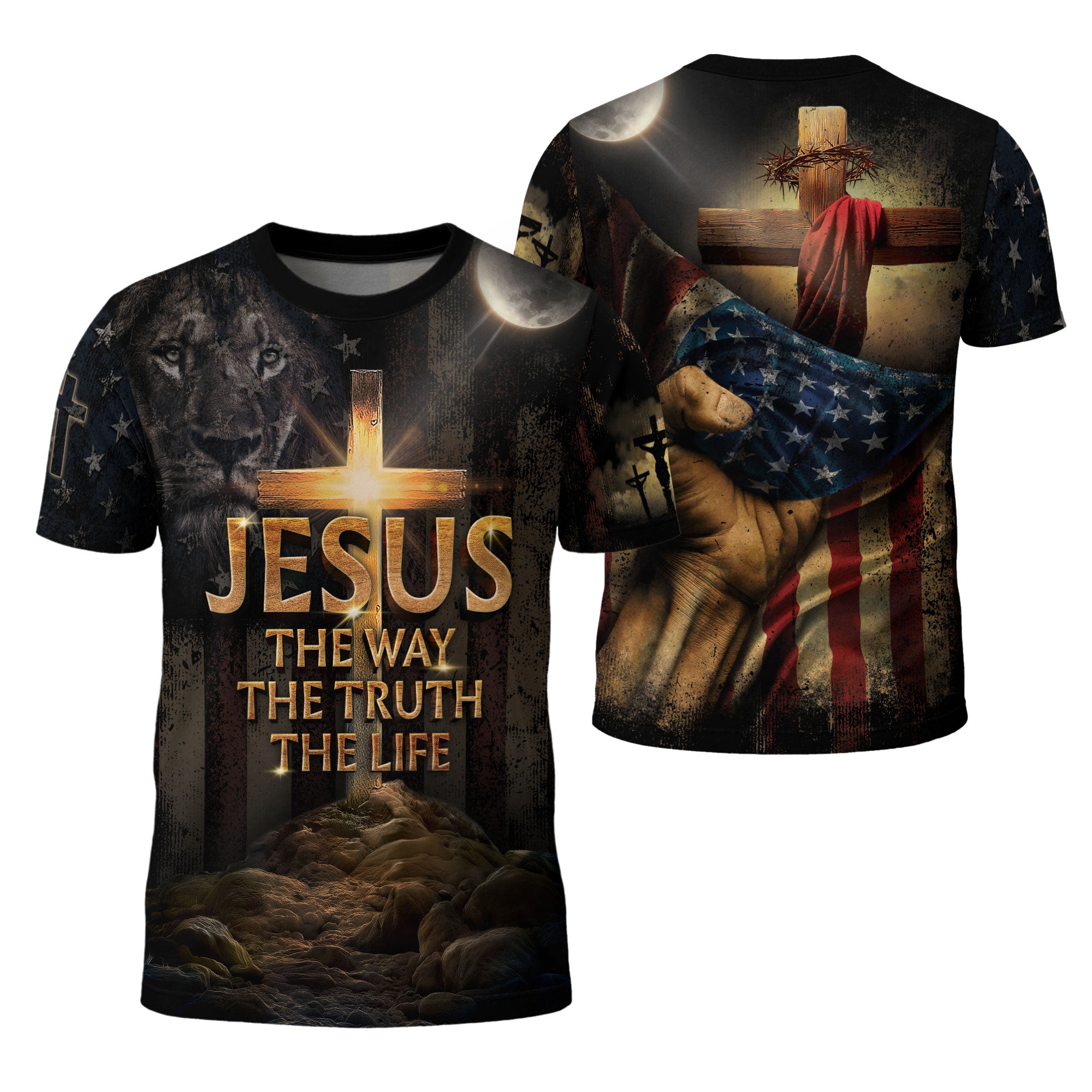 Jesus Is the Light | The Way, The Truth, The Life with Cross & Flag