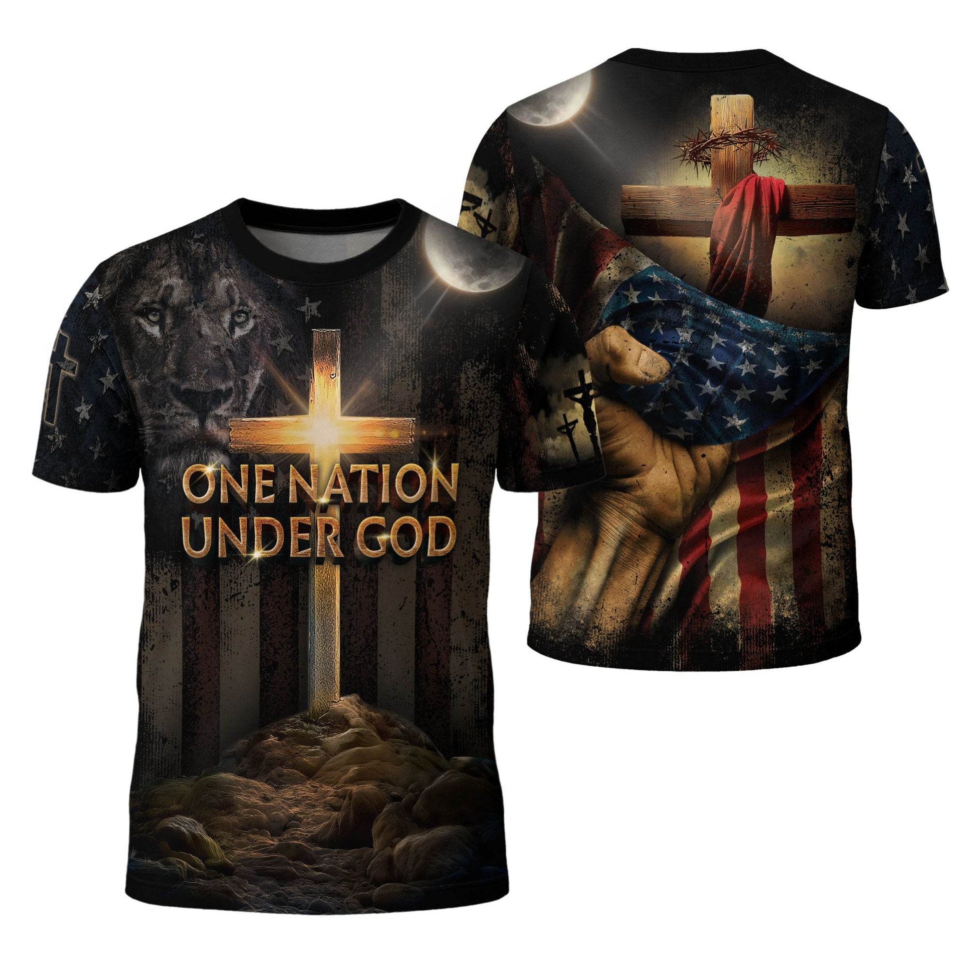 One Nation Under God | Cross of Glory & Lion in Shadow Tee - Rust Field Wear