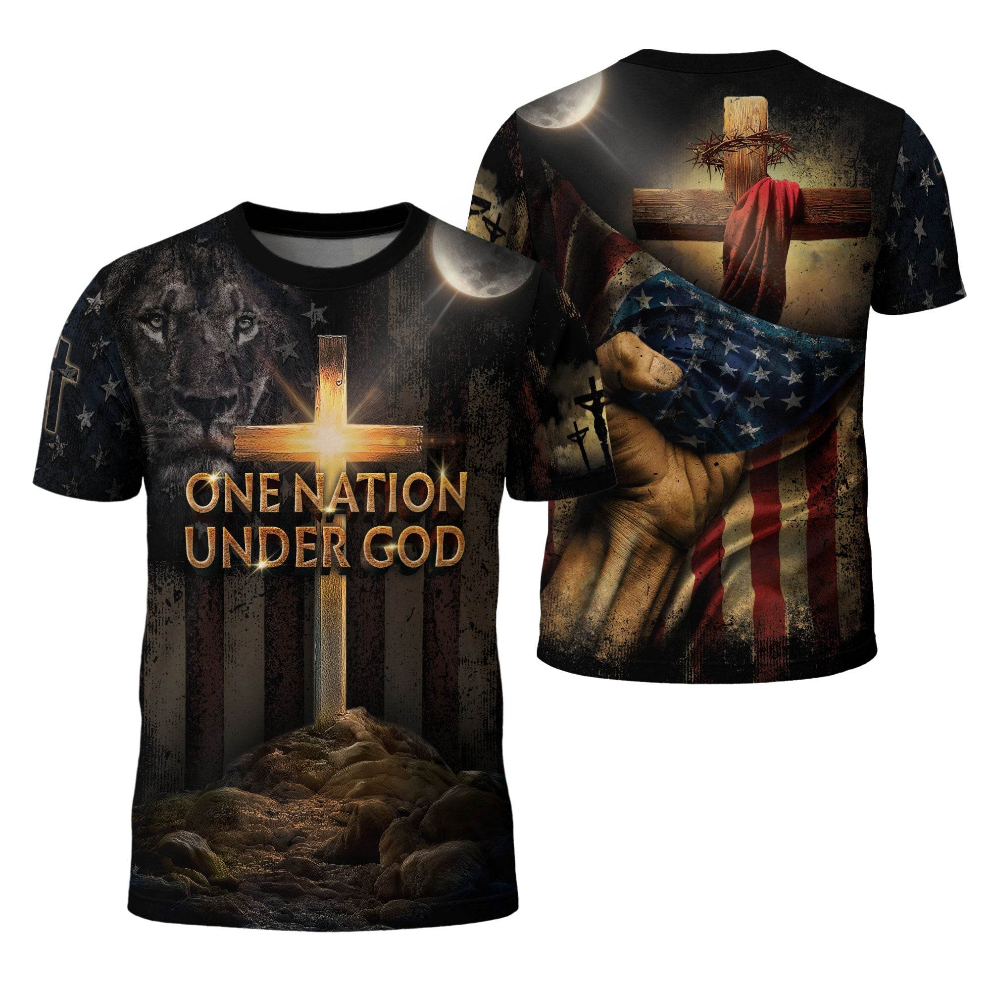 One Nation Under God | Cross of Glory & Lion in Shadow Tee - Rust Field Wear