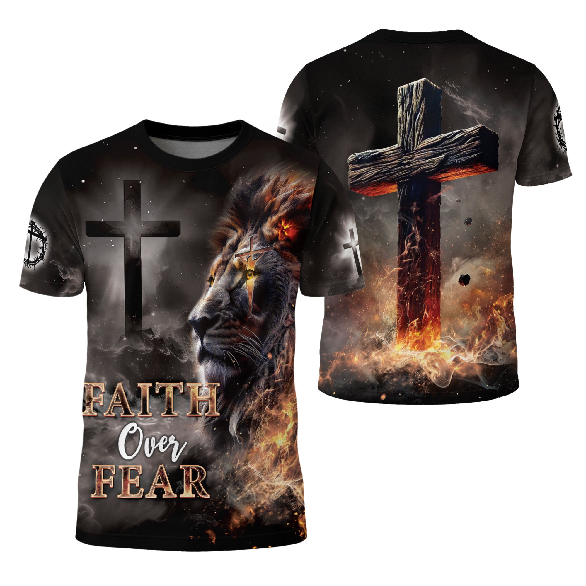 Faith Over Fear T-Shirt – Lion and Cross Full Print Design
