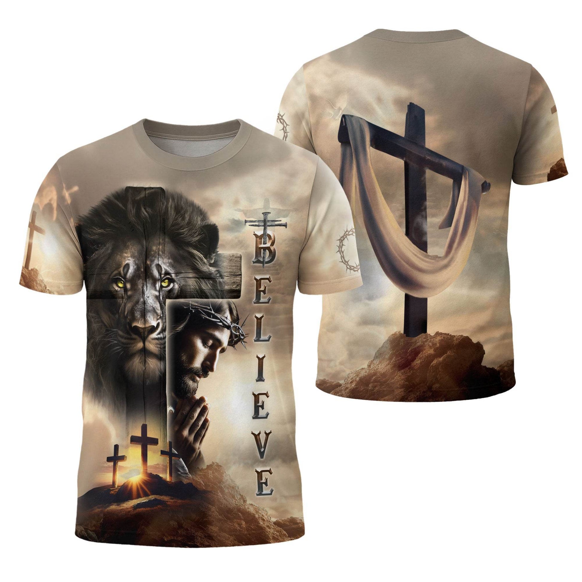 Believe In The Lion And The Savior Christian T-Shirt - Rust Field Wear
