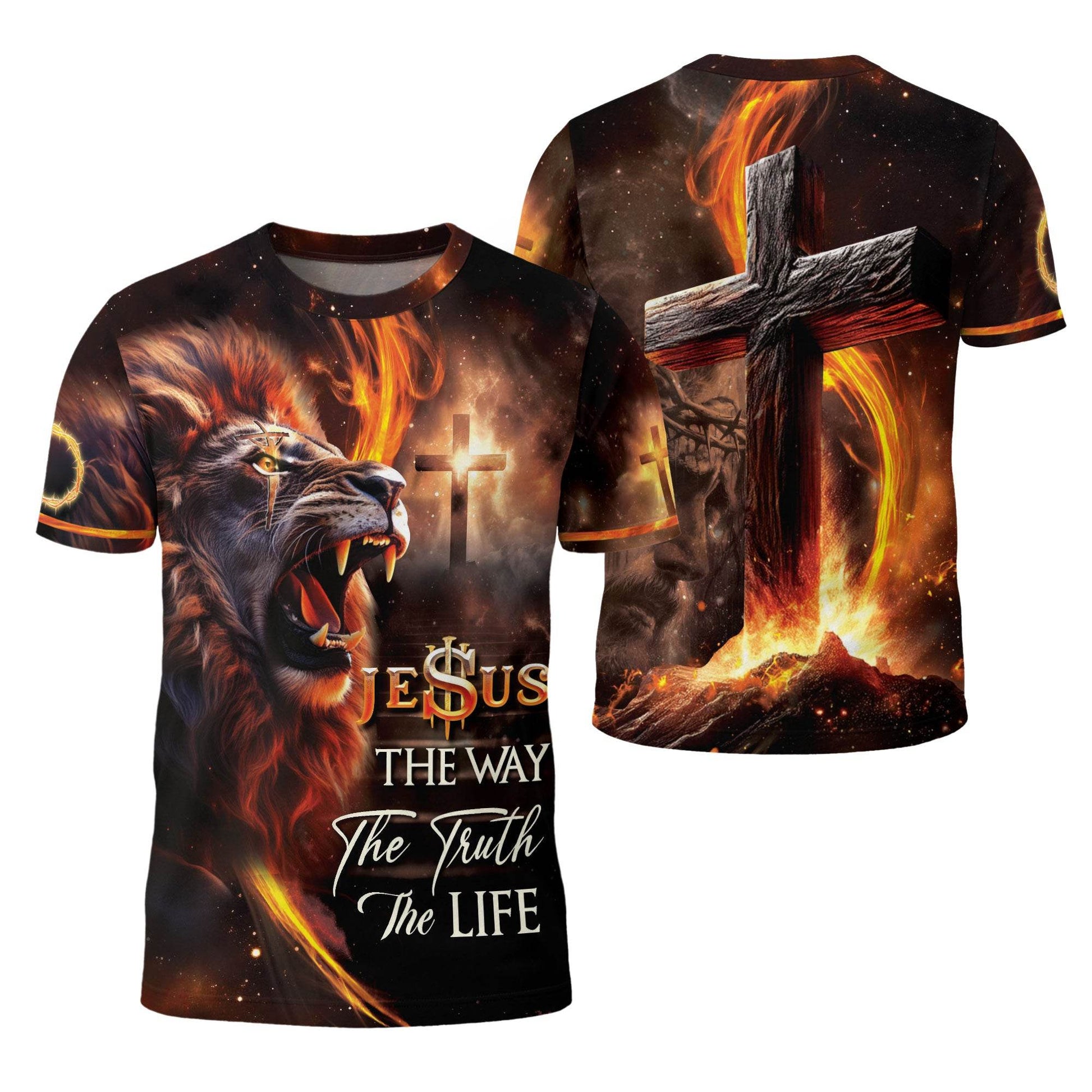 Jesus The Way The Truth The Life Cross & Lion Fire T-Shirt - Rust Field Wear