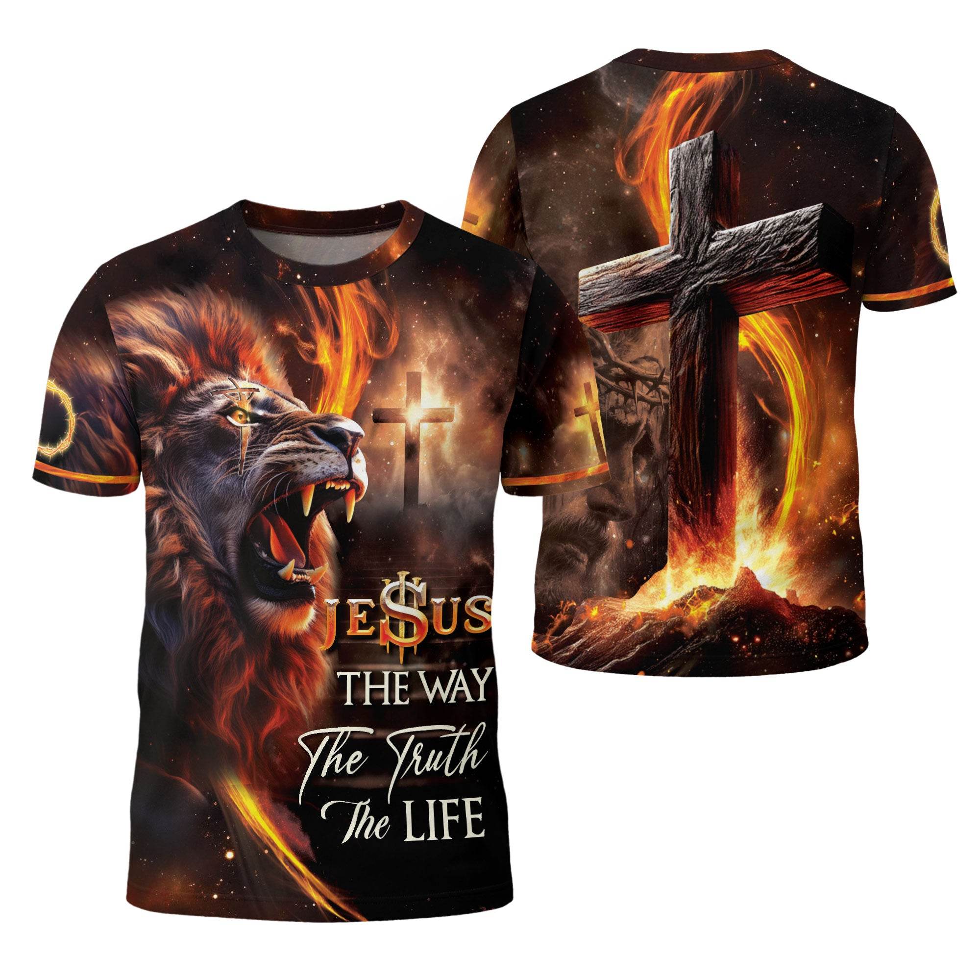 Jesus The Way The Truth The Life Cross & Lion Fire T-Shirt - Rust Field Wear