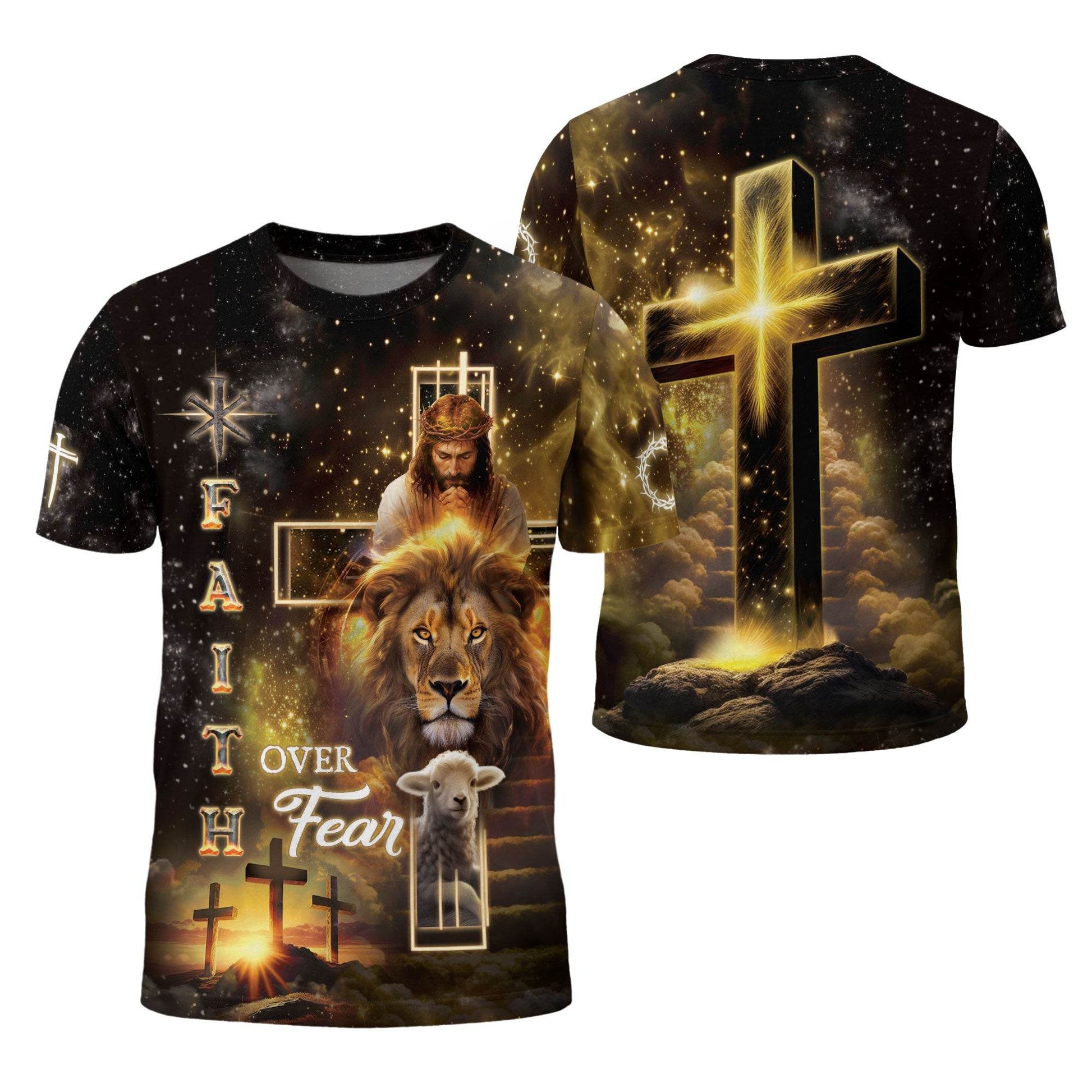 Faith Over Fear Golden Cross Christian T-Shirt - Rust Field Wear