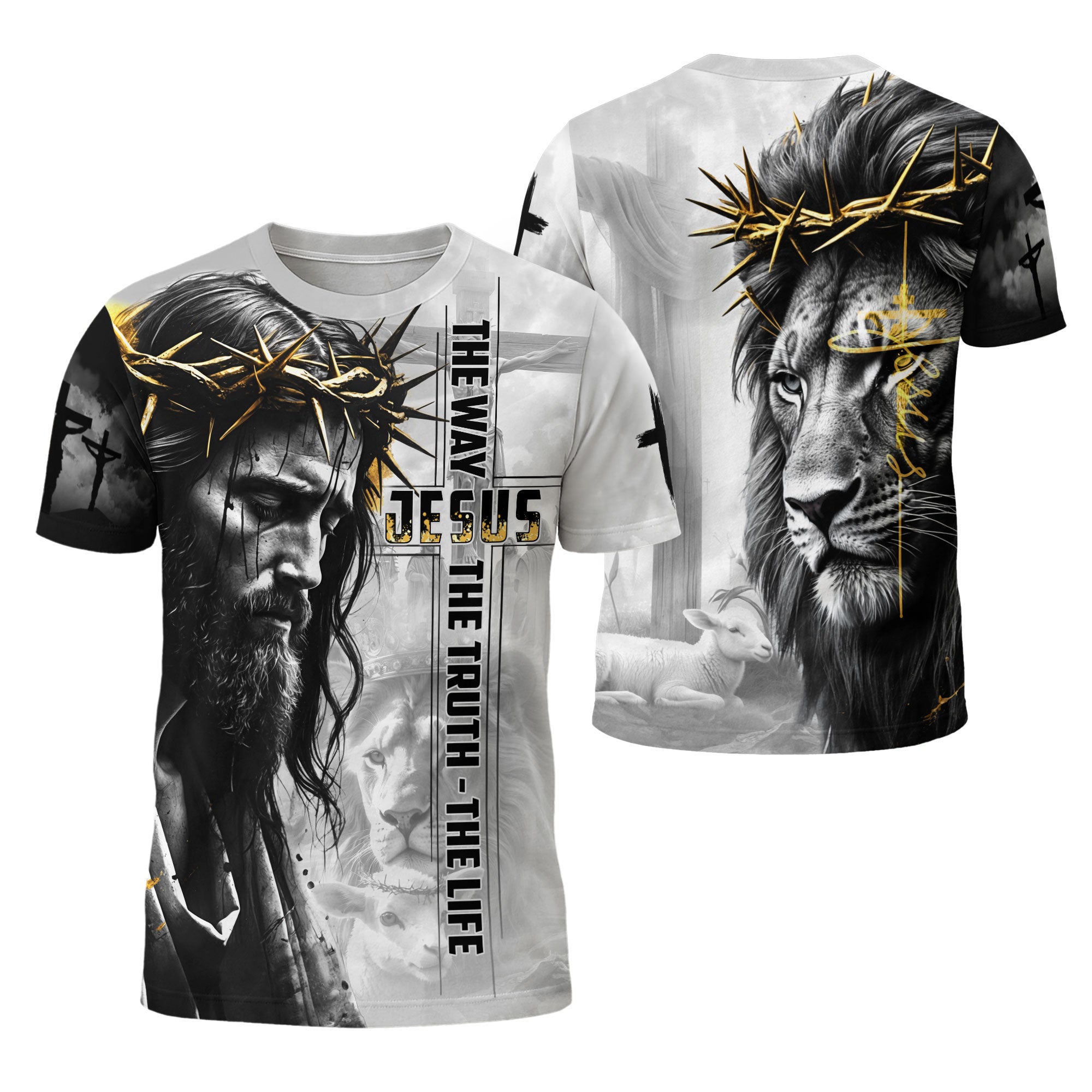 Jesus The Way The Truth The Life Black White Gold Lion Christian T-Shirt