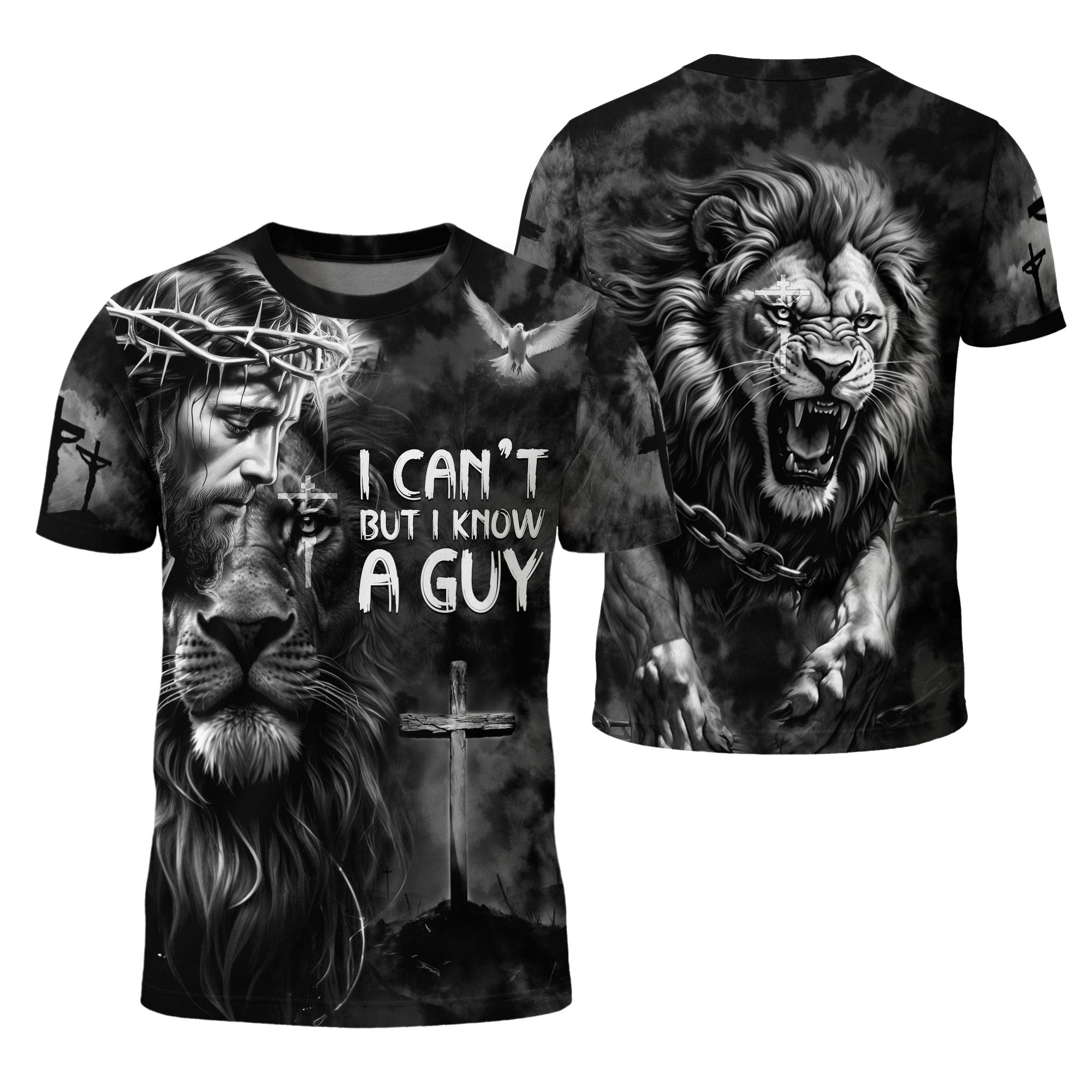 I Can’t But I Know A Guy Jesus Cross Lion Of Judah Black And White Christian T-Shirt
