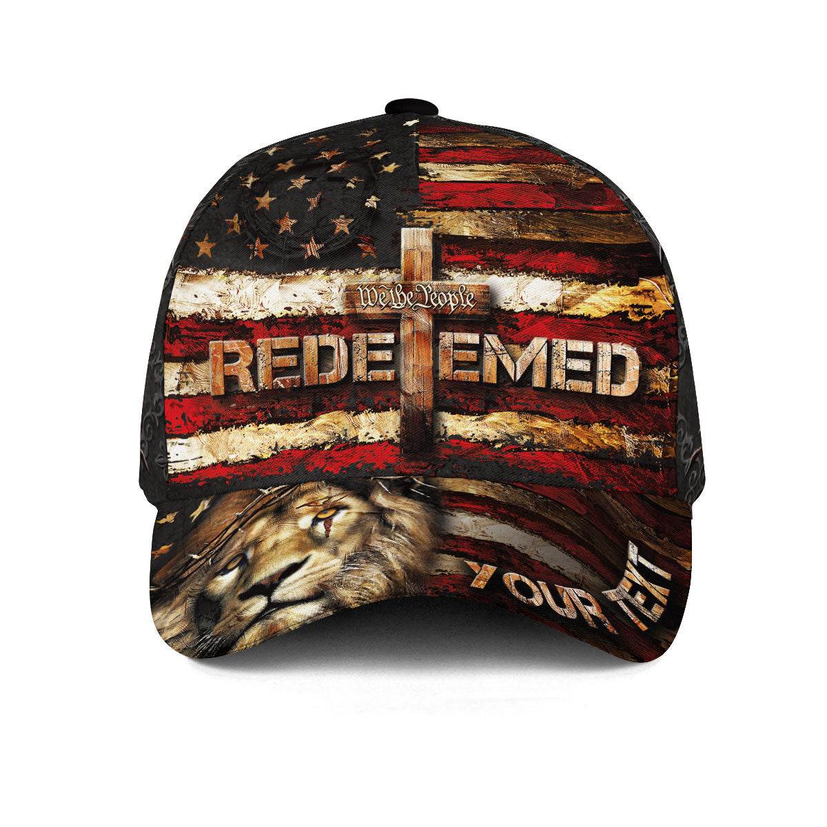 REDEEMED Custom American Flag Christian Cap – Lion of Judah & Cross Design - Rust Field Wear