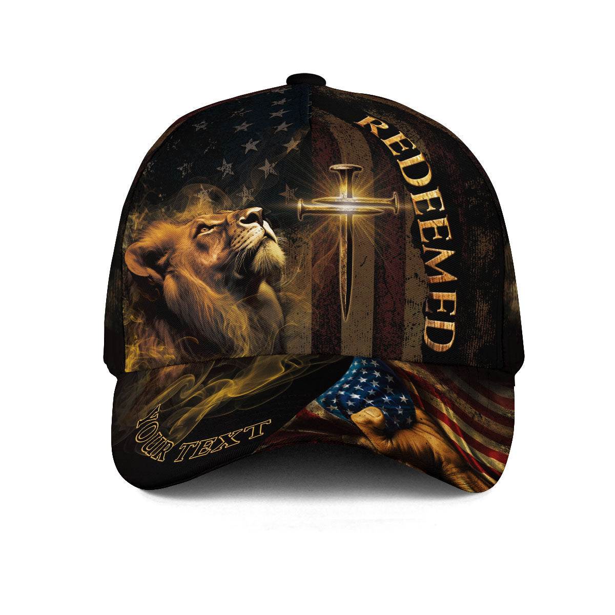 REDEEMED Christian Lion & Sword Hat – American Faith Personalized Edition - Rust Field Wear