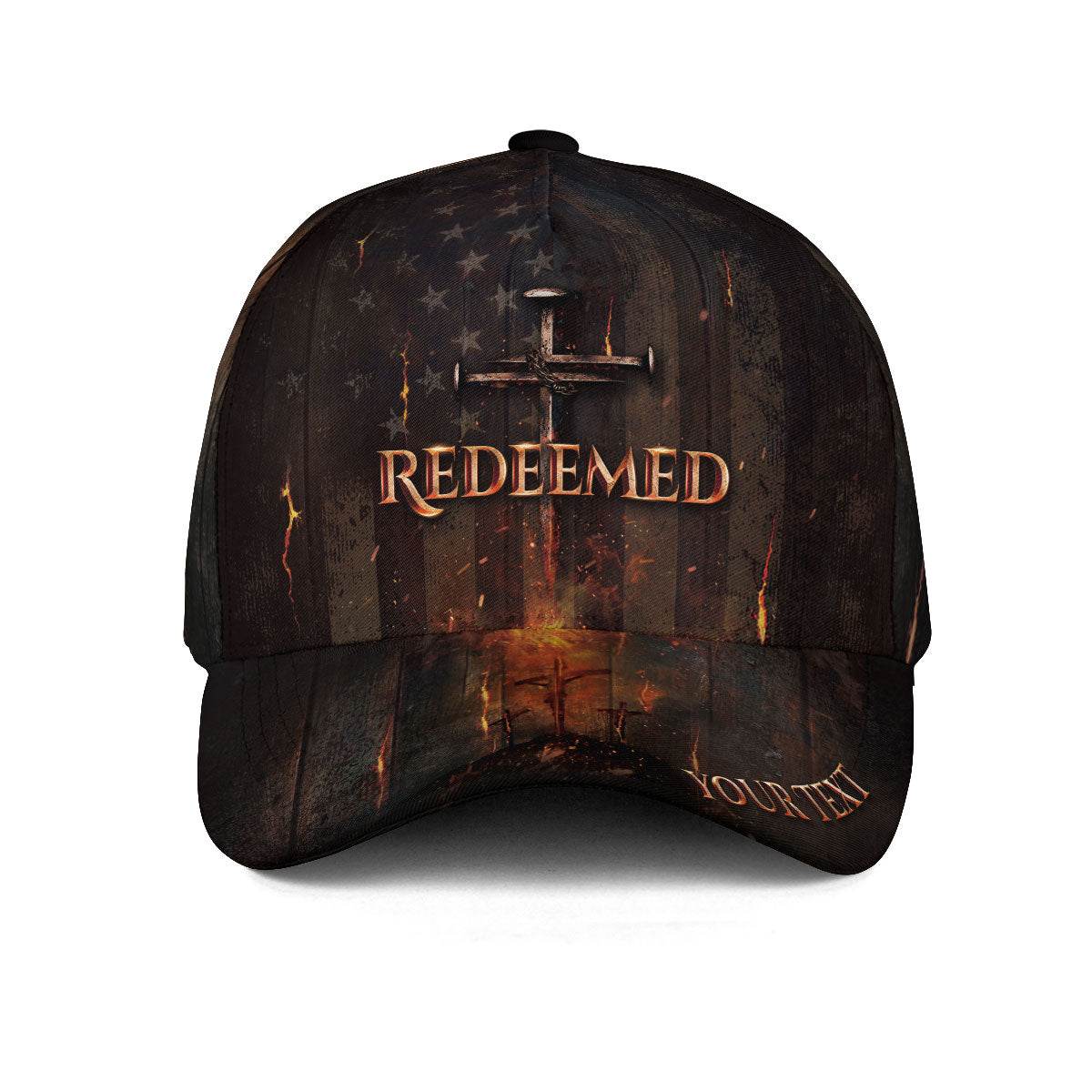 Redeemed by the Cross – Christian American Flag Customized Hat - Rust Field Wear
