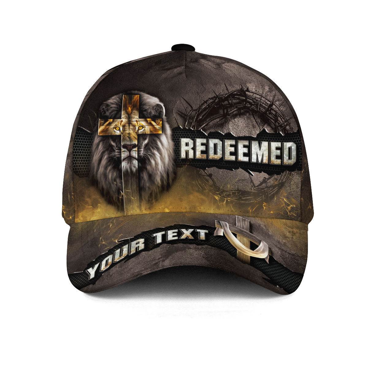 REDEEMED – Golden Cross & Lion of Judah Christian Customized Hat - Rust Field Wear
