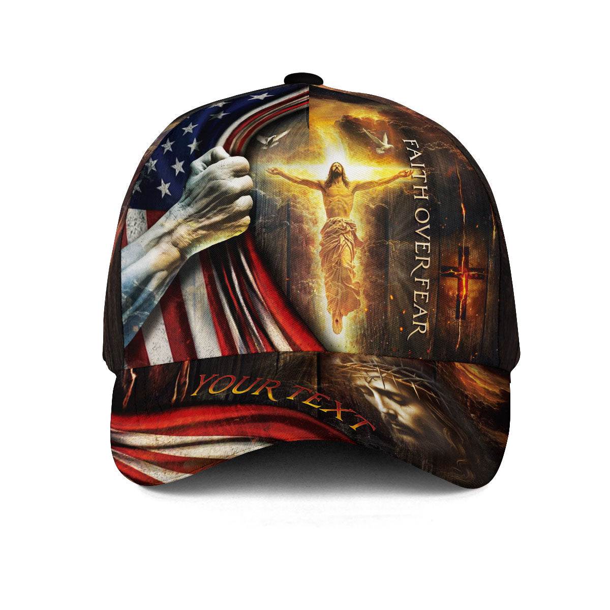 Faith Over Fear – American Christian Flag Custom Hat with Risen Christ - Rust Field Wear
