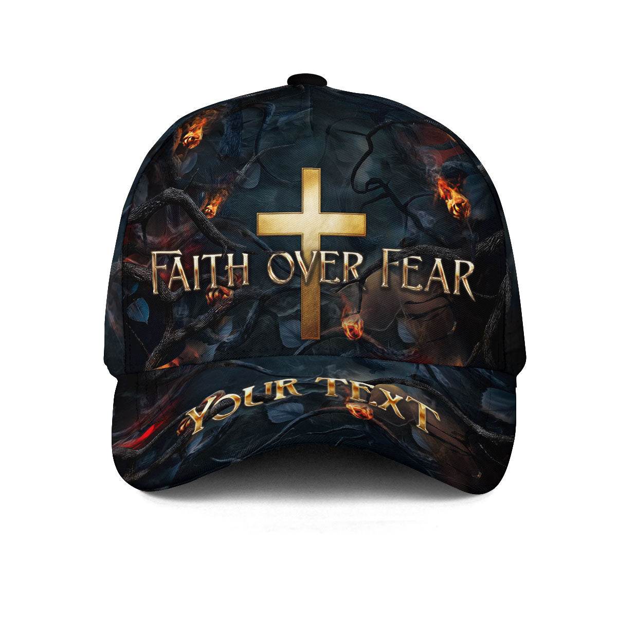 Faith Over Fear Hat – Custom Christian Cap with Gold Cross - Rust Field Wear