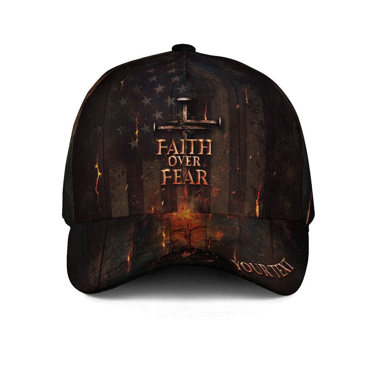 Custom Faith Over Fear Christian Nail Cross Hat - Rust Field Wear