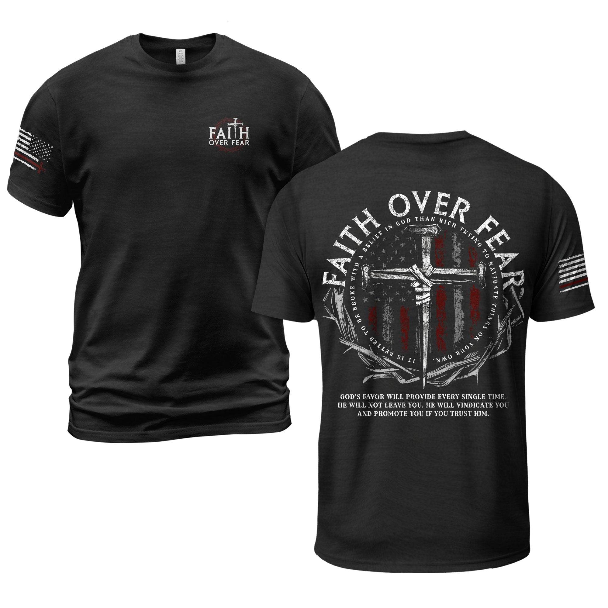 Faith Over Fear Cross With Crown of Thorns and American Flag Christian T-Shirt - Rust Field Wear