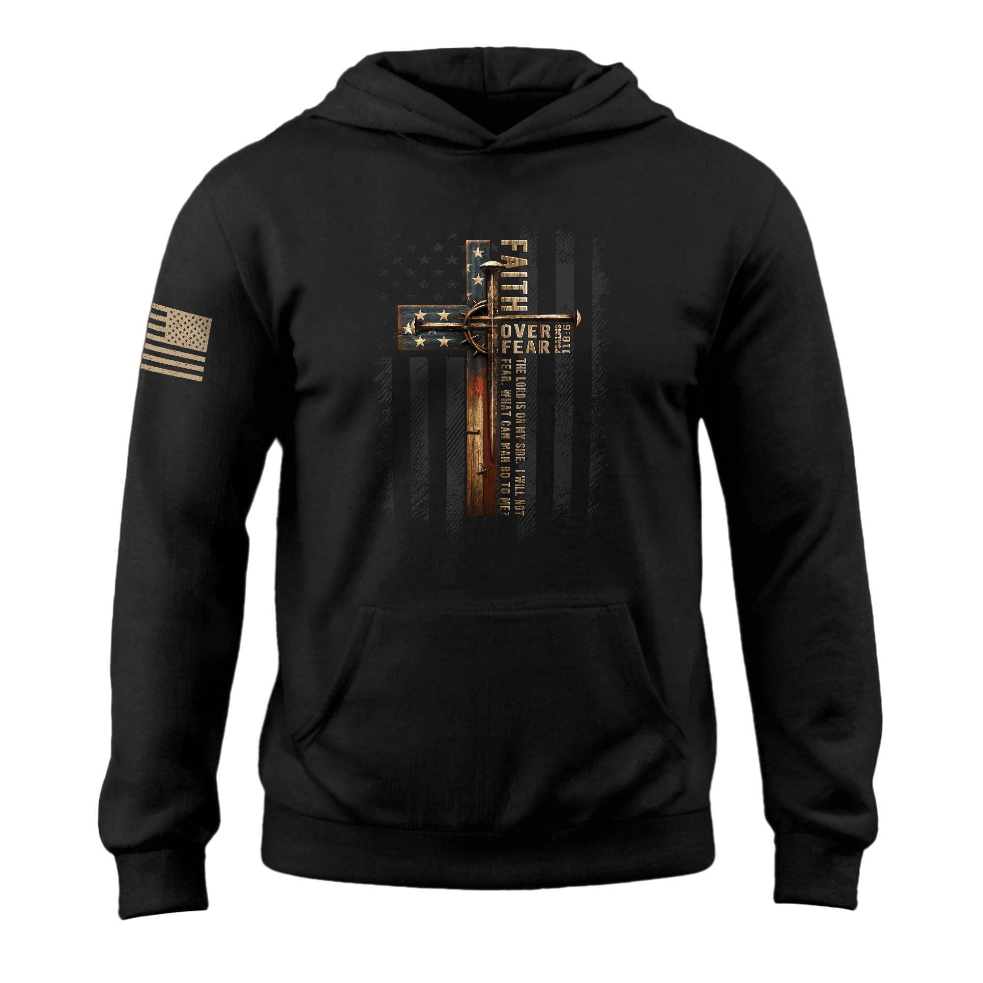 Faith Over Fear American Flag Cross & Crown Hoodie - Rust Field Wear