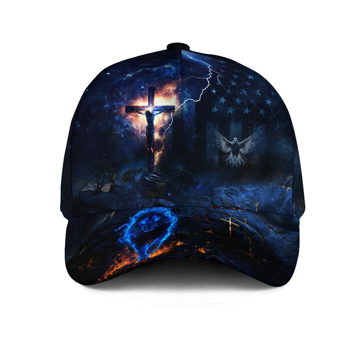 American Flag Cross Dove and Lion Christian Hat