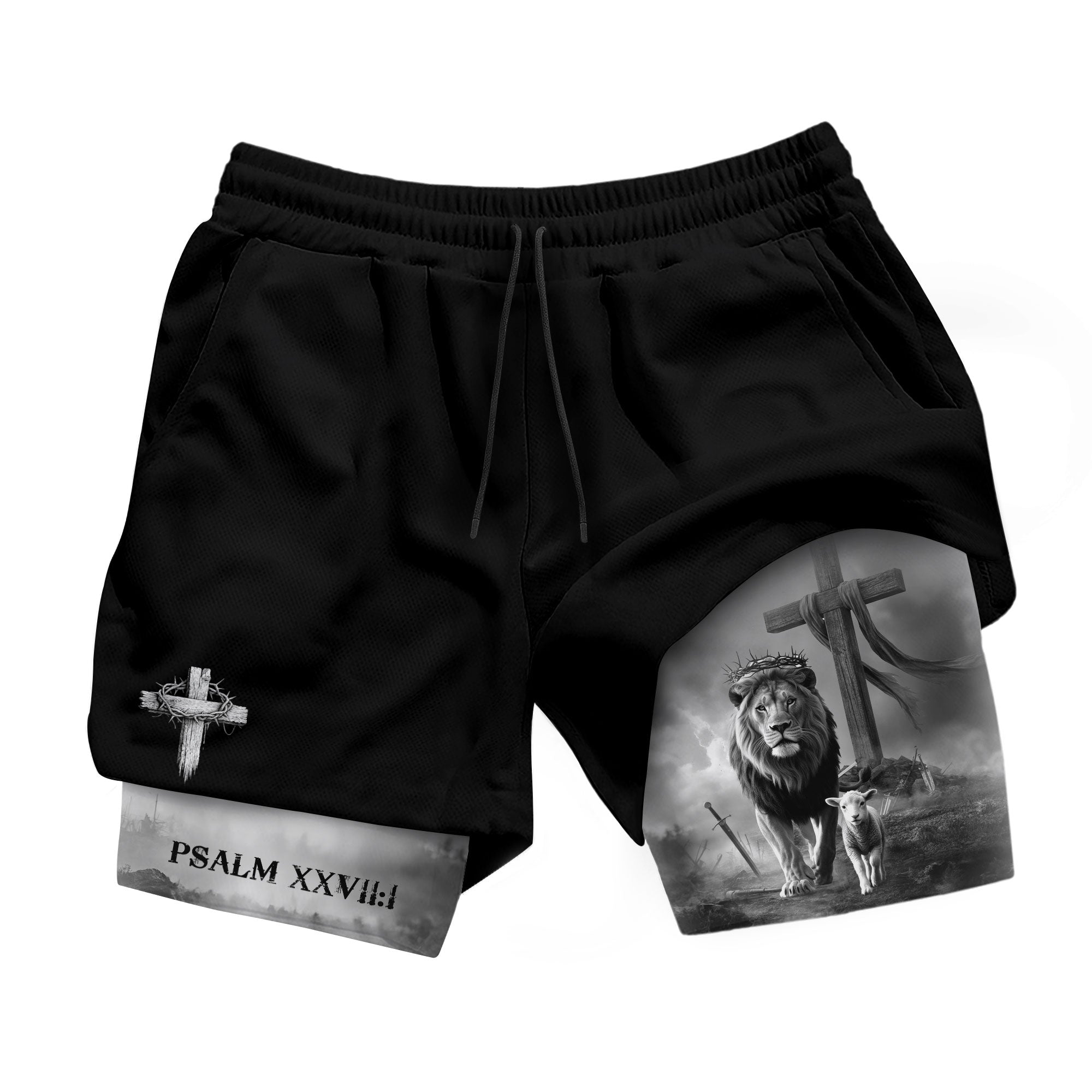 Psalm 27 1 Lion and Lamb Christian Gym Shorts Faith Over Fear