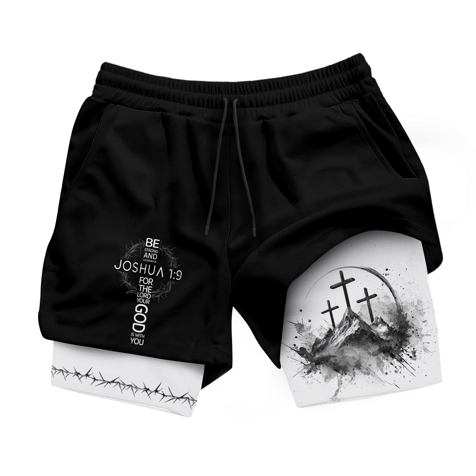 Joshua 1 9 Three Crosses Christian Gym Shorts Faith Over Fear