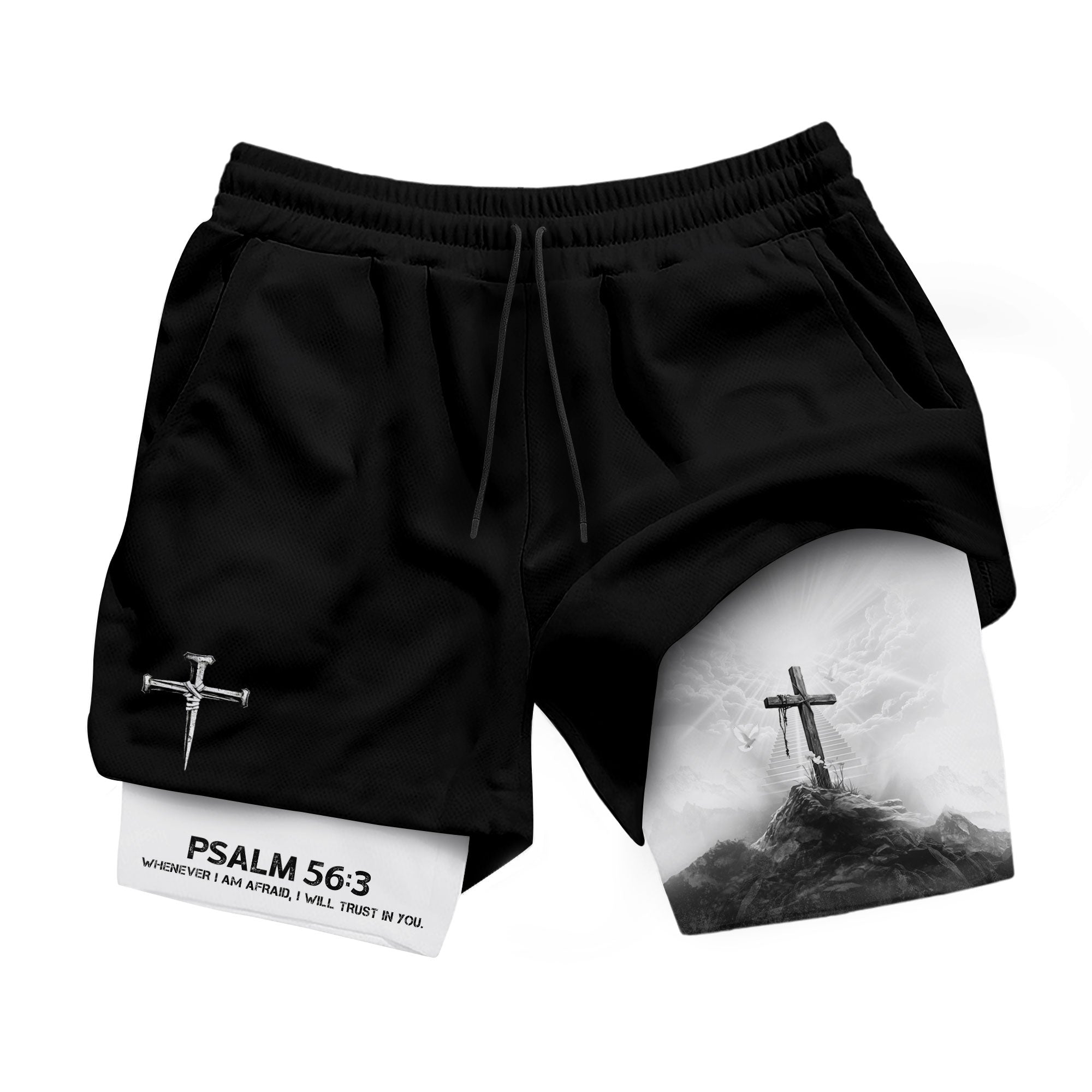 Psalm 56 3 Cross on the Mountain Christian Gym Shorts