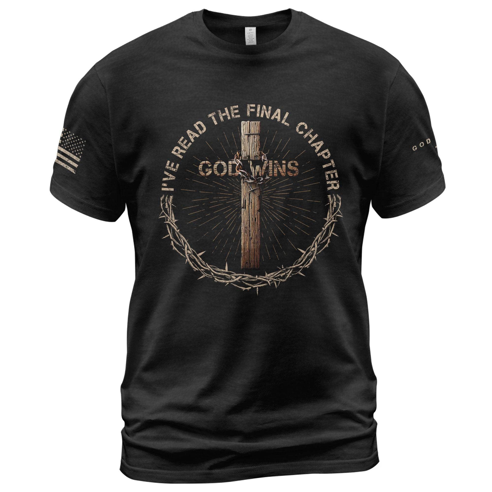 God Wins Cross & Crown Of Thorns Christian T-shirt - Rust Field Wear
