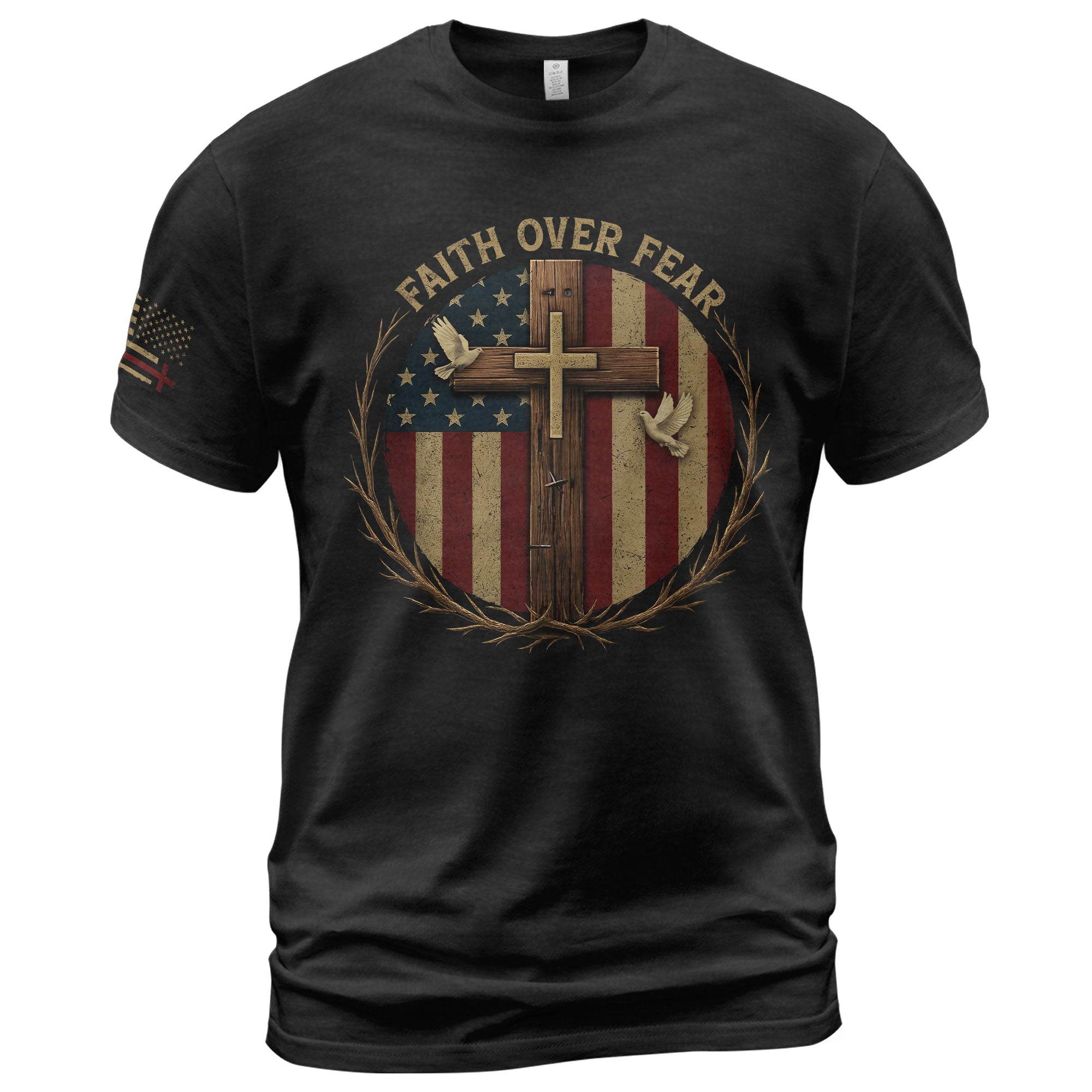 Faith Over Fear American Flag Cross Christian T-Shirt - Rust Field Wear