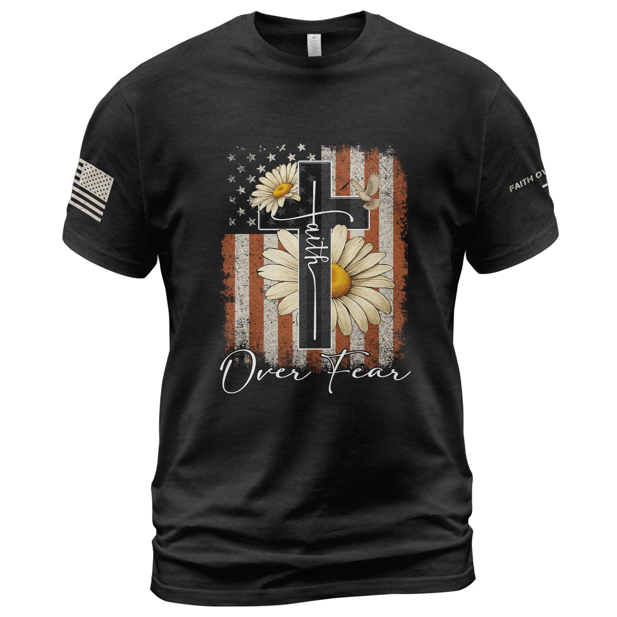 Faith Over Fear Shirt – Daisy Cross USA Flag Christian Tee - Rust Field Wear