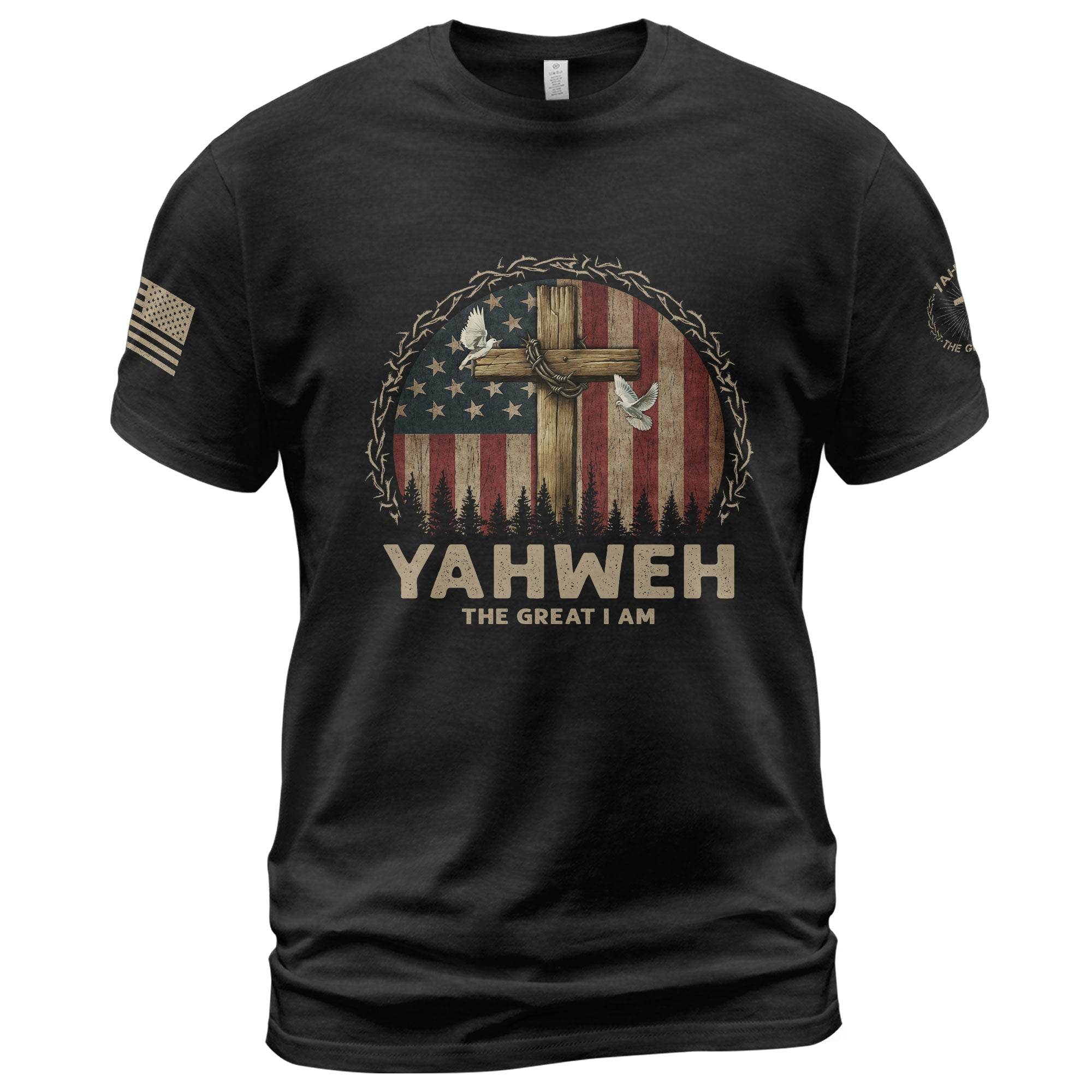 Yahweh The Great I Am T-Shirt – Faith, Flag & Cross - Rust Field Wear