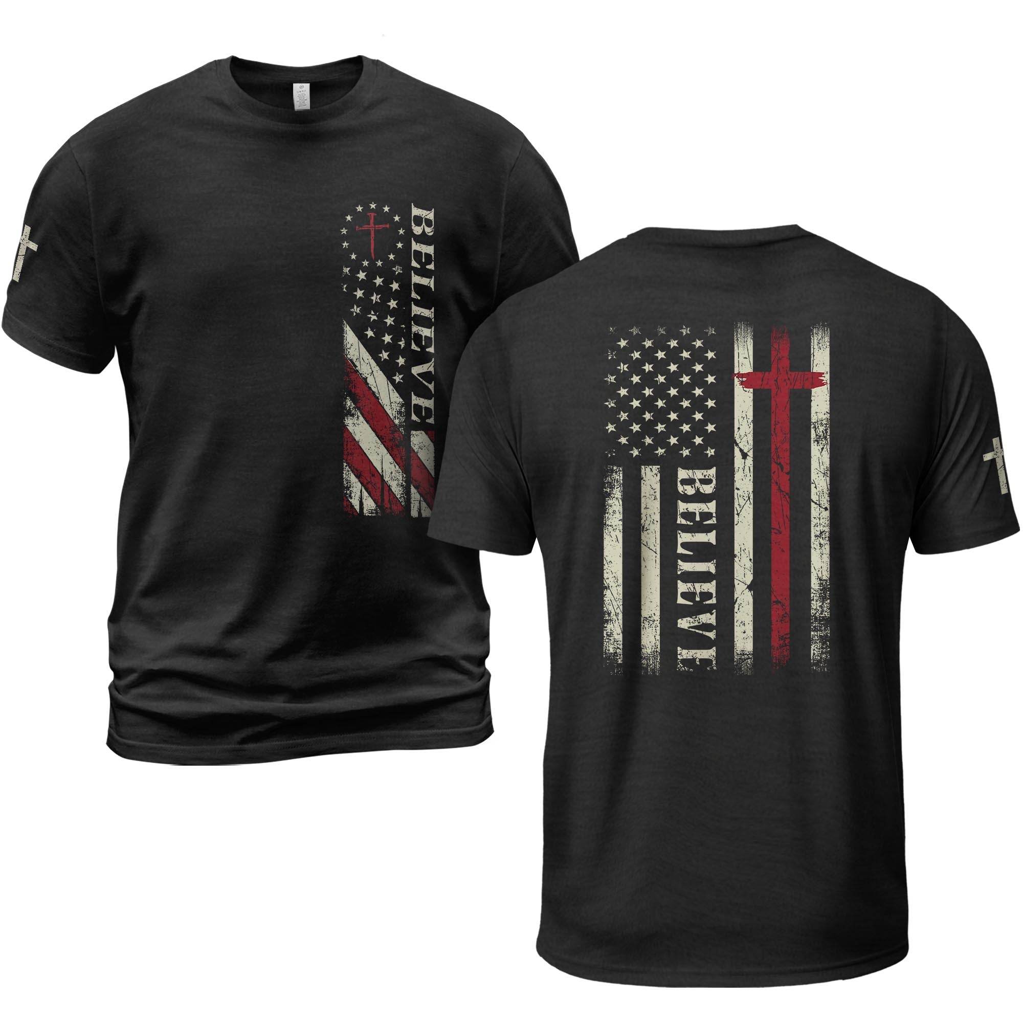 Believe American Flag Cross T-Shirt - Rust Field Wear