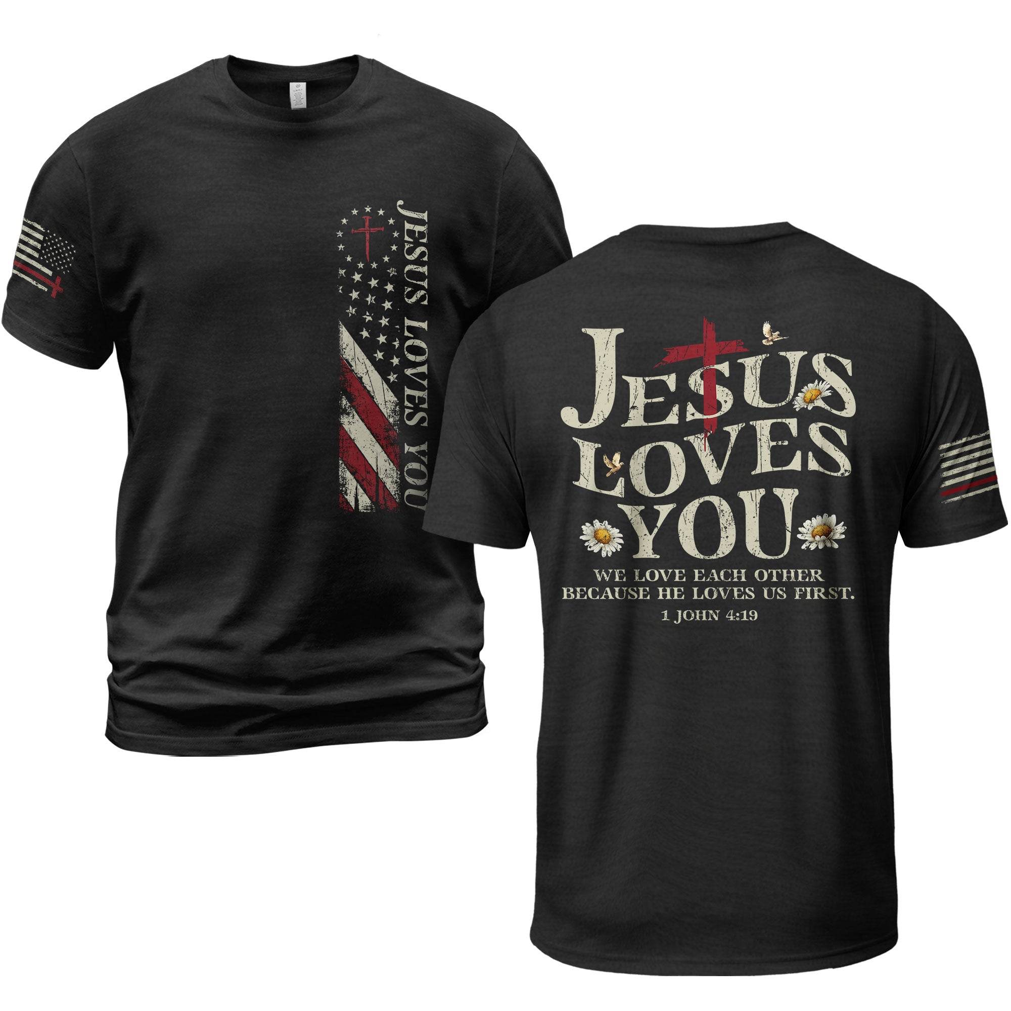 Jesus Loves You Patriotic Cross T-Shirt - Rust Field Wear