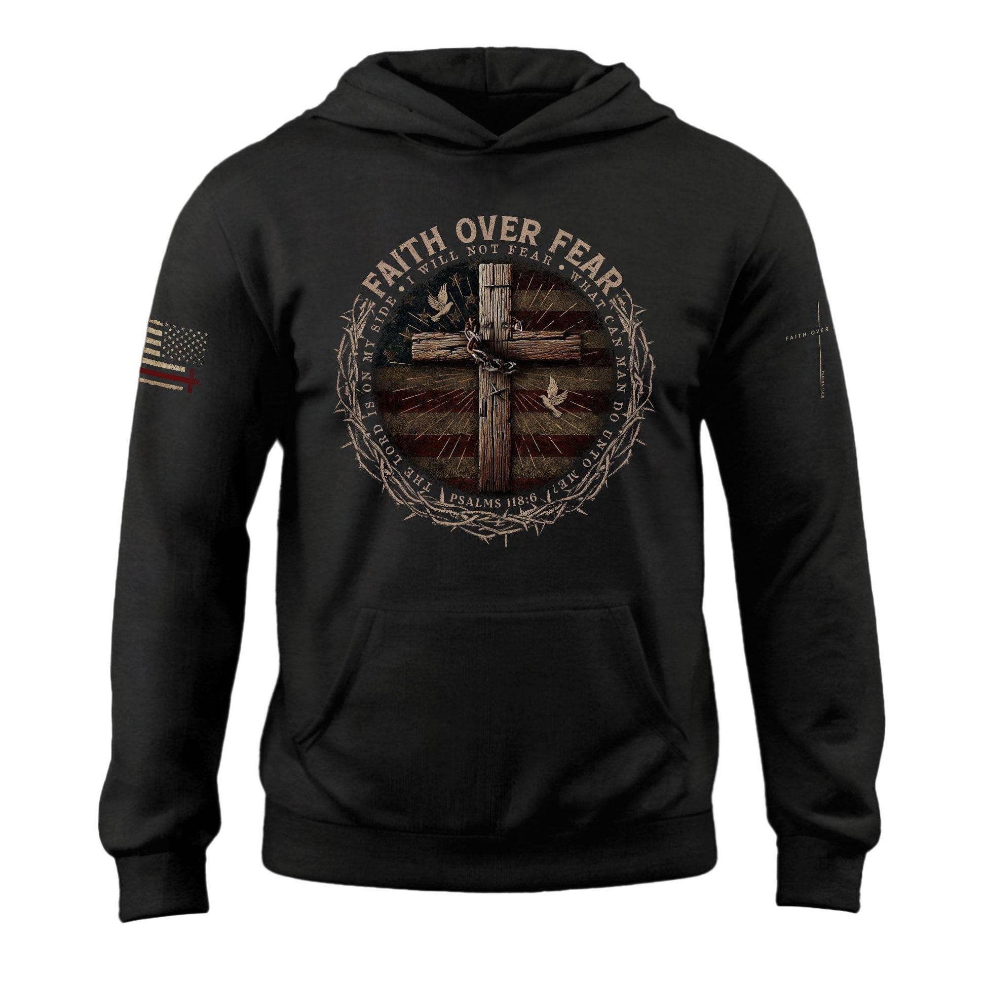 Faith Over Fear Crown Of Thorns Cross And Flag Hoodie - Rust Field Wear